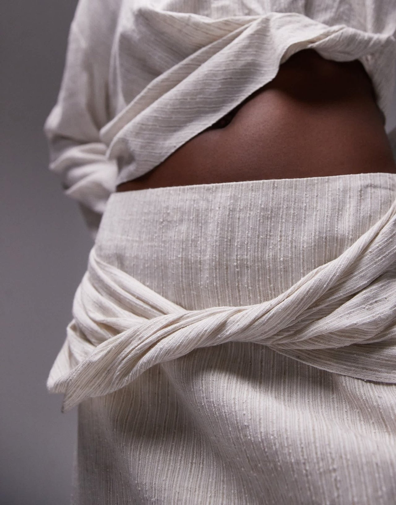 Topshop co - ord knot drape mini skirt in textured natural stripe - ASOS Sample Sale EU Store