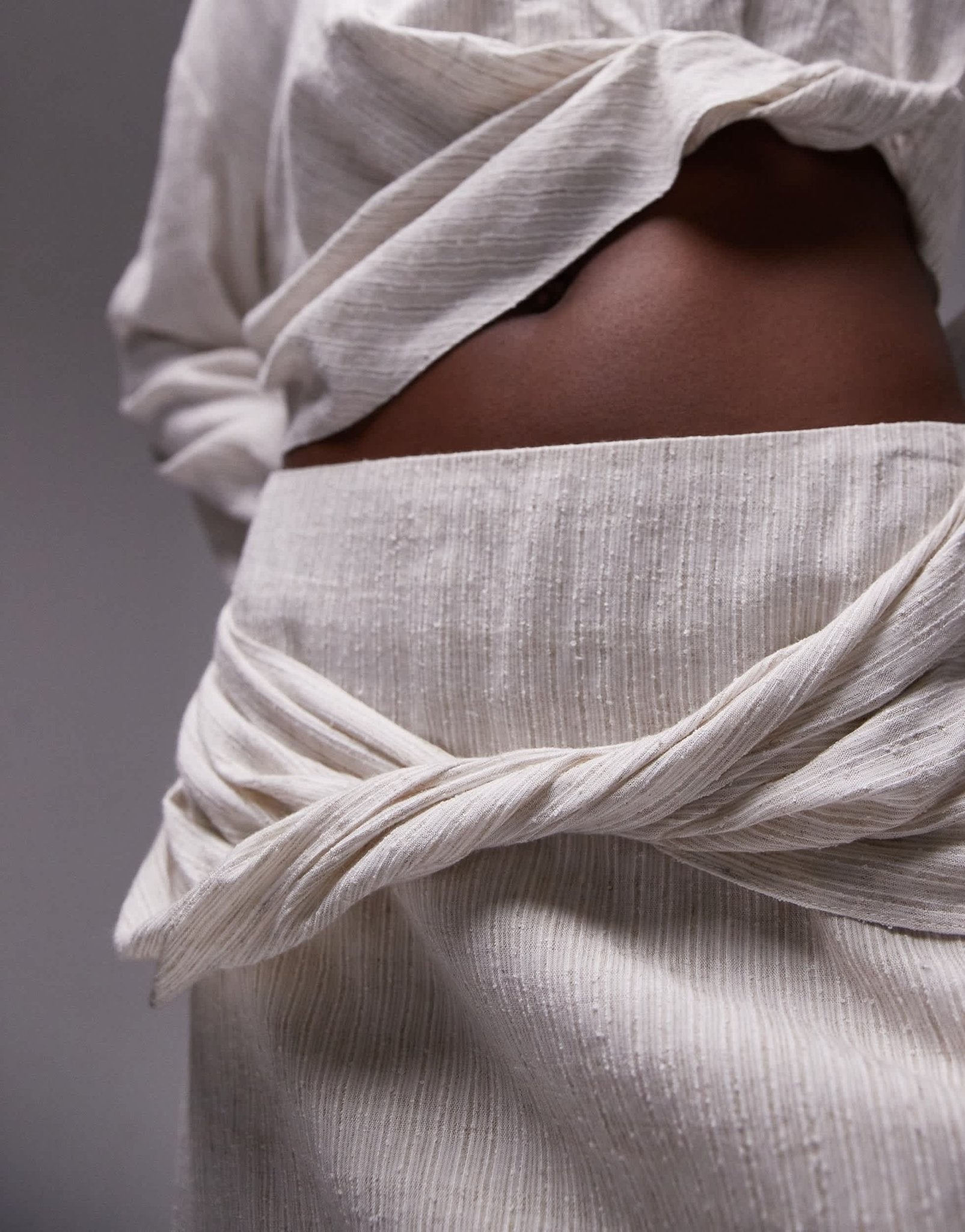 Topshop co - ord knot drape mini skirt in textured natural stripe - ASOS Sample Sale EU Store