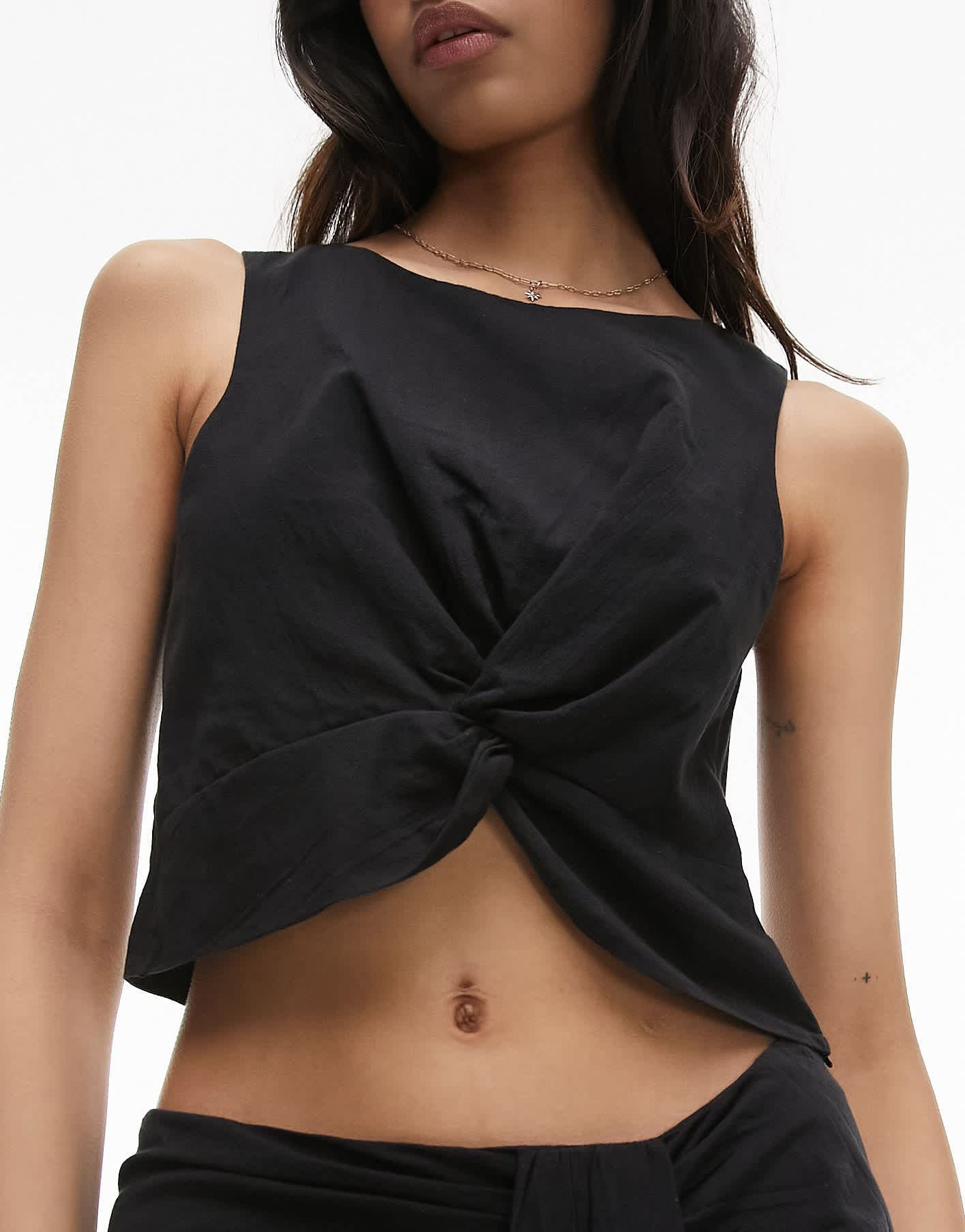 Topshop co ord knot front top in black - ASOS Sample Sale EU Store