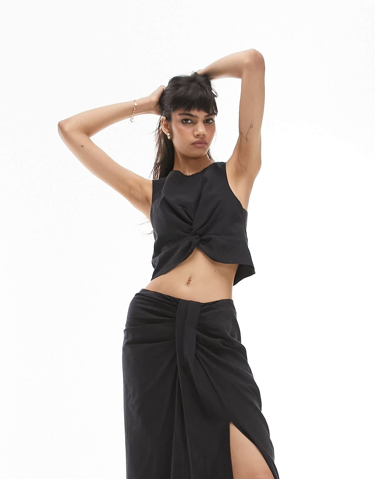 Topshop co ord knot front top in black - ASOS Sample Sale EU Store