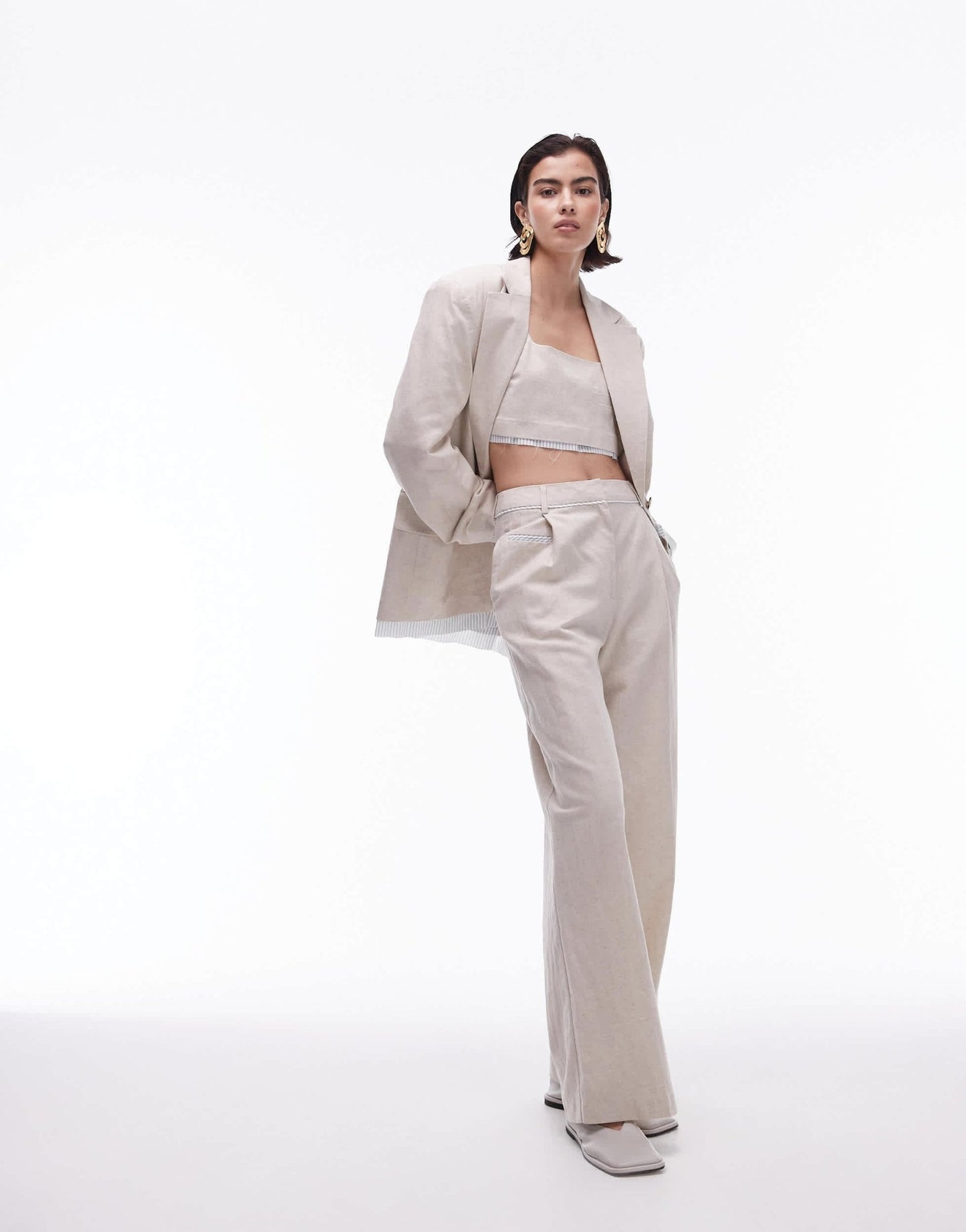 Topshop co - ord linen tailored bralet with exposed lining in ecru - ASOS Sample Sale EU Store
