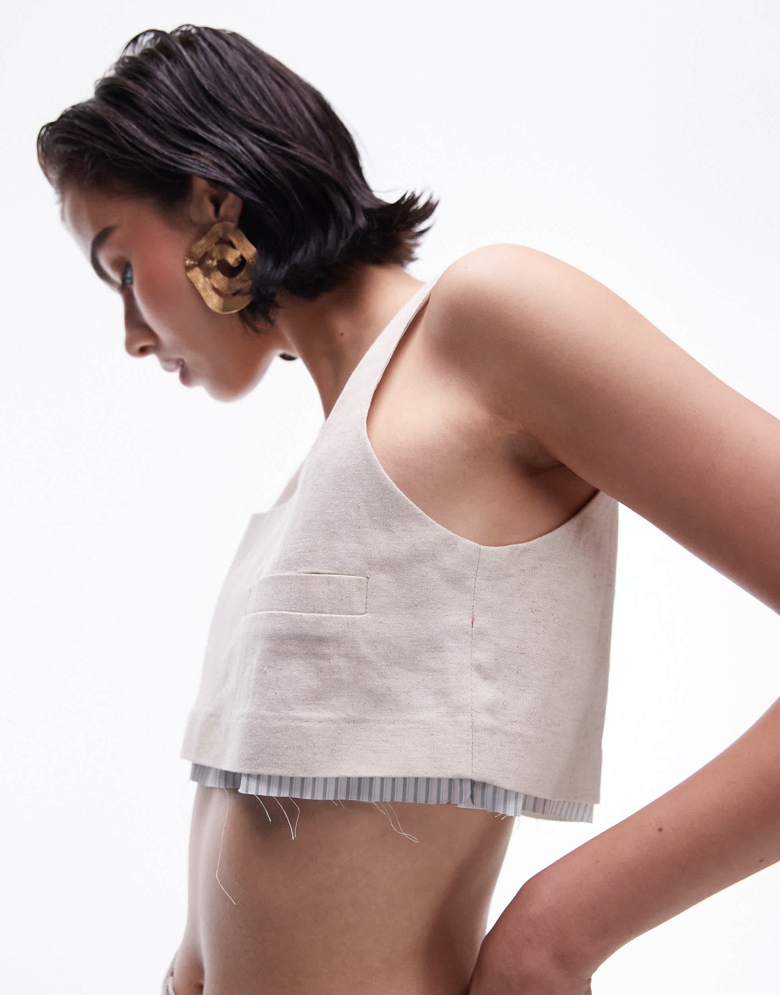 Topshop co - ord linen tailored bralet with exposed lining in ecru - ASOS Sample Sale EU Store