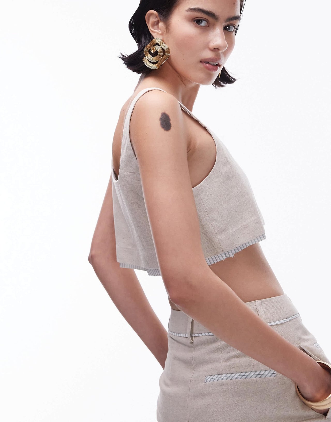 Topshop co - ord linen tailored bralet with exposed lining in ecru - ASOS Sample Sale EU Store