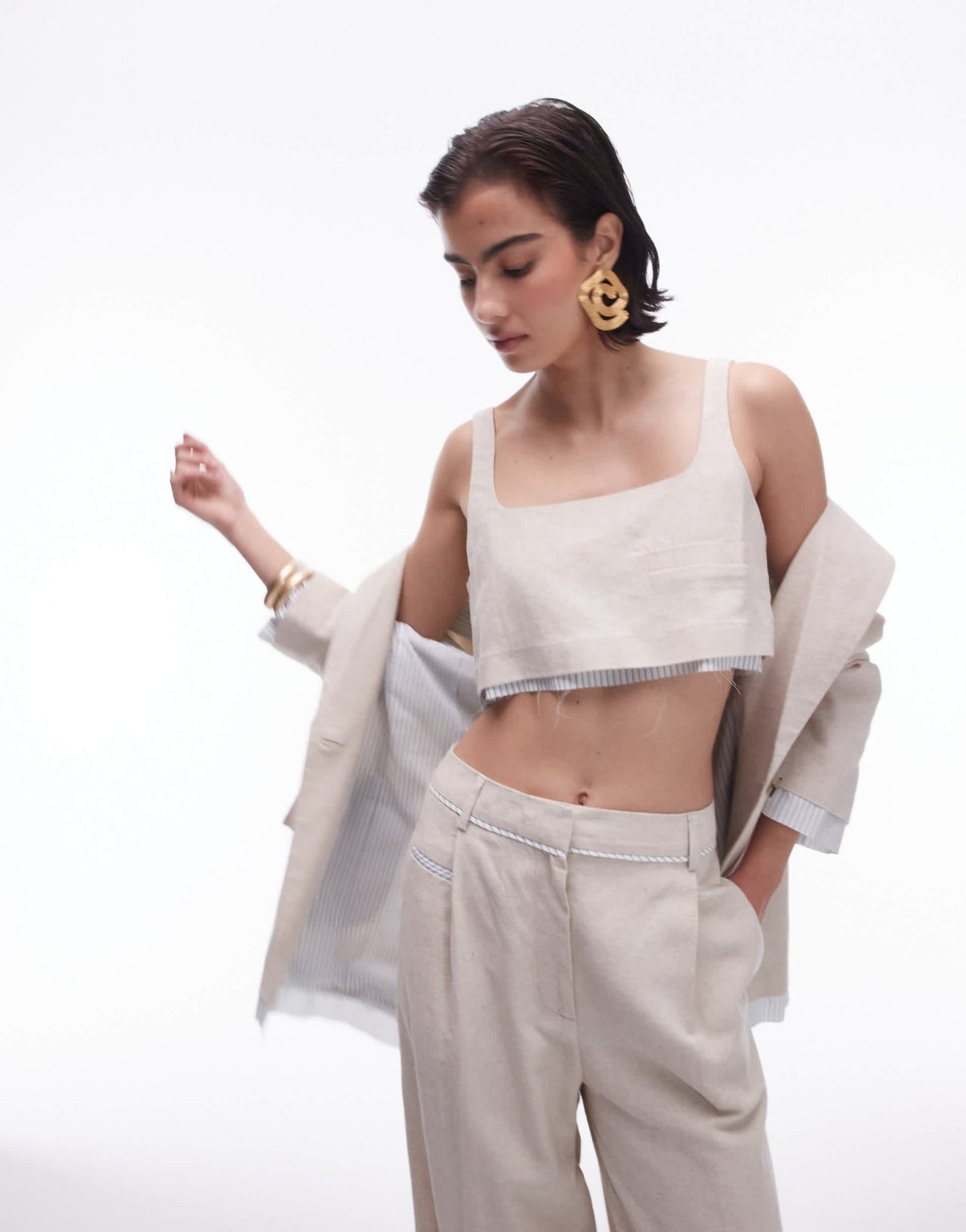 Topshop co - ord linen tailored bralet with exposed lining in ecru - ASOS Sample Sale EU Store