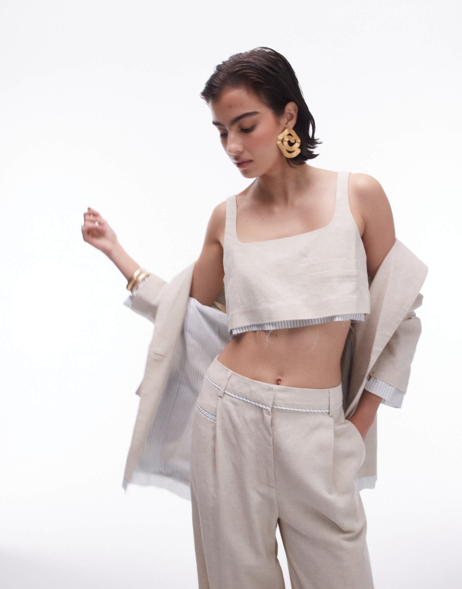 Topshop co - ord linen tailored bralet with exposed lining in ecru - ASOS Sample Sale EU Store