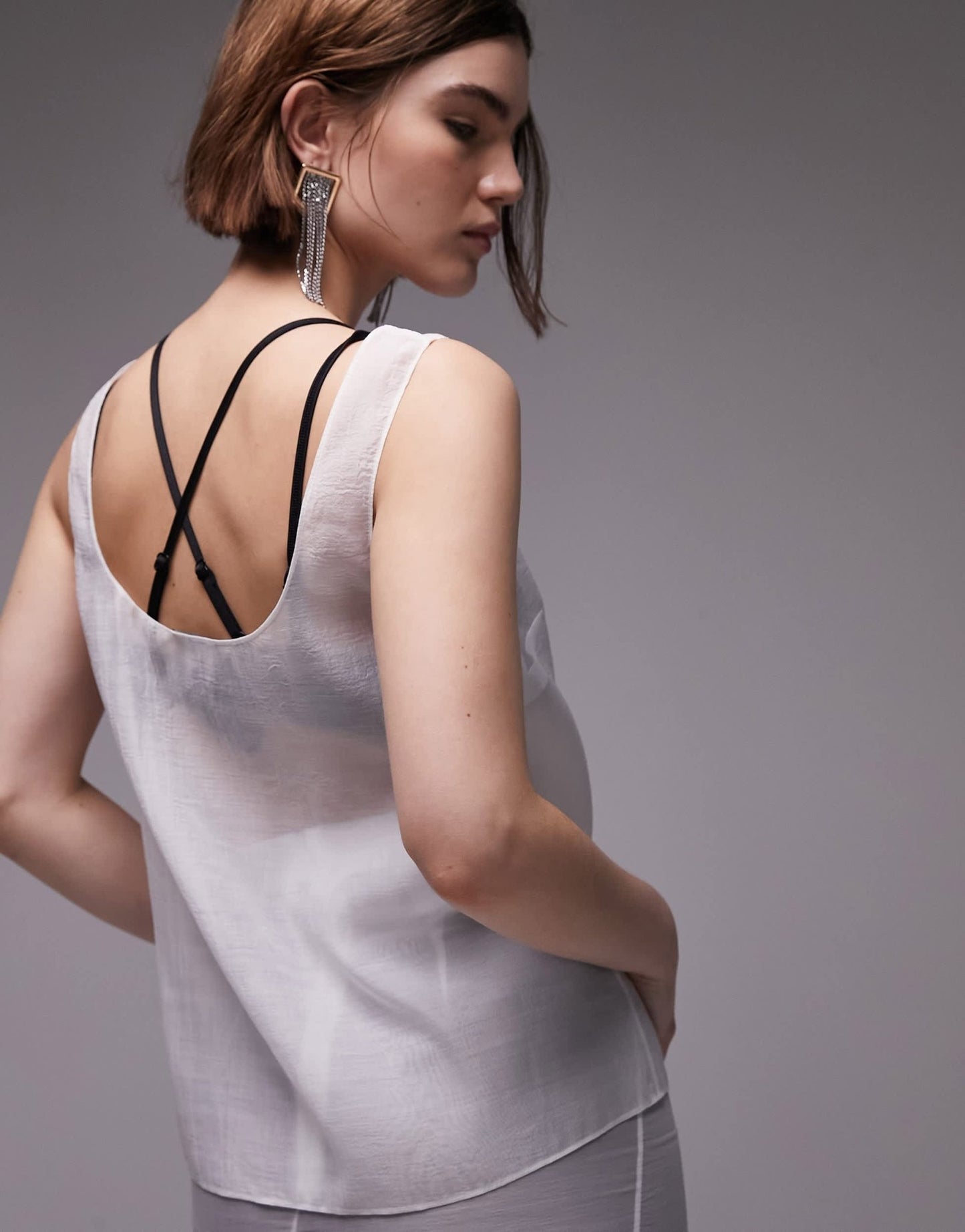 Topshop co - ord organza scoop neck cami in ivory - ASOS Sample Sale EU Store