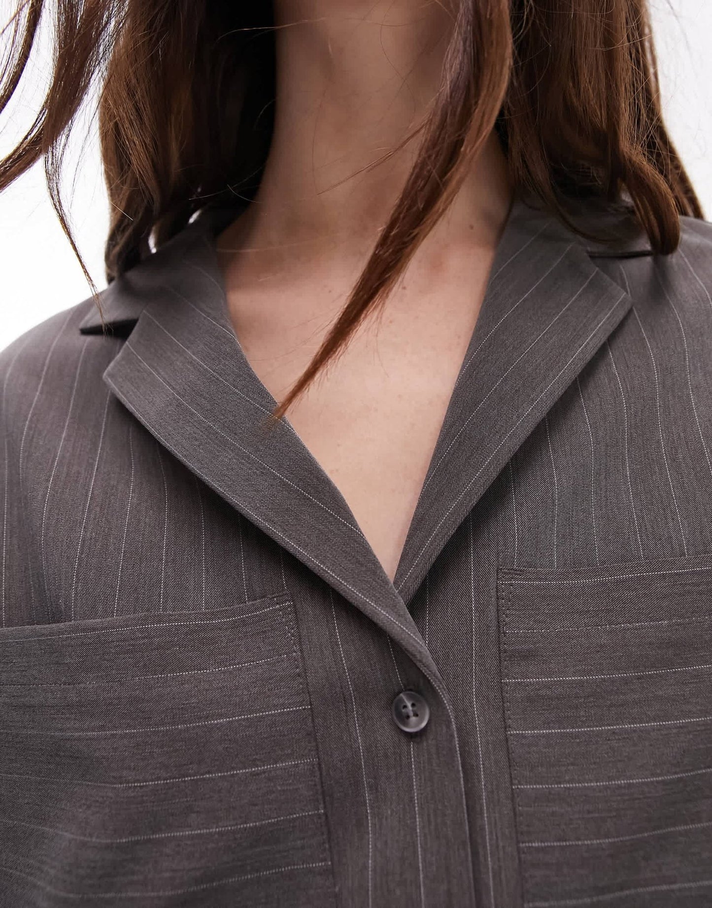 Topshop co ord pinstripe short sleeve shirt in grey - ASOS Sample Sale EU Store