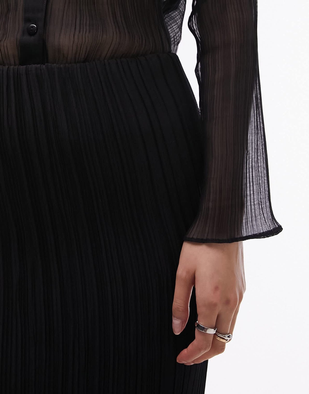 Topshop co - ord plisse straight midi skirt in black - ASOS Sample Sale EU Store