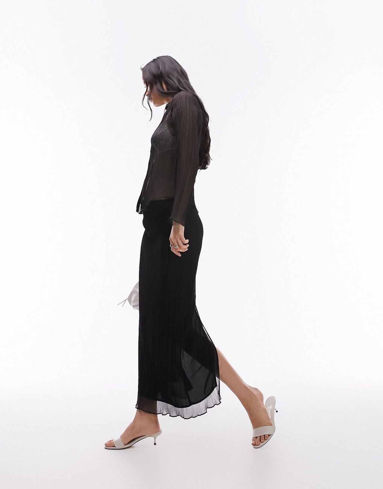 Topshop co - ord plisse straight midi skirt in black - ASOS Sample Sale EU Store
