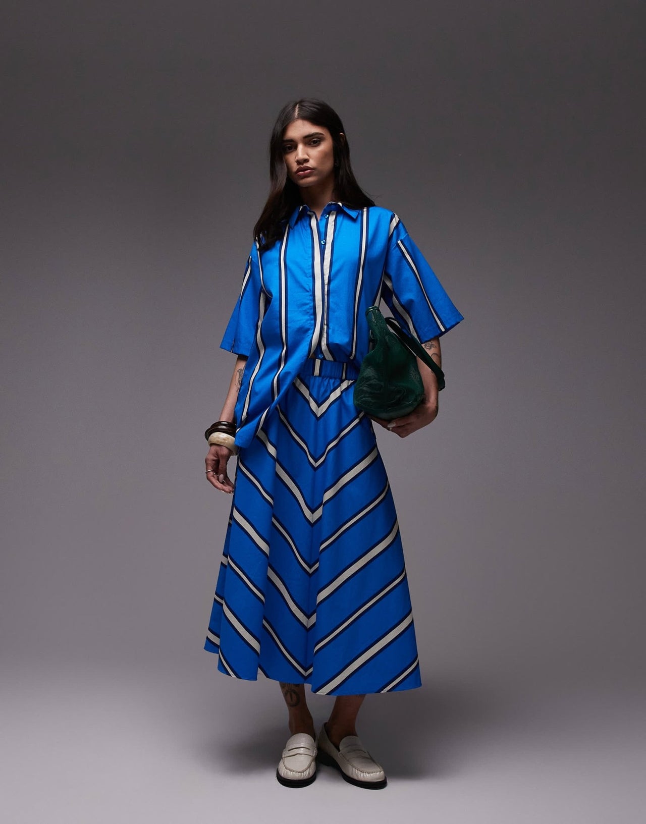 Topshop co - ord poplin resort shirt in bold blue and ivory stripe - ASOS Sample Sale EU Store