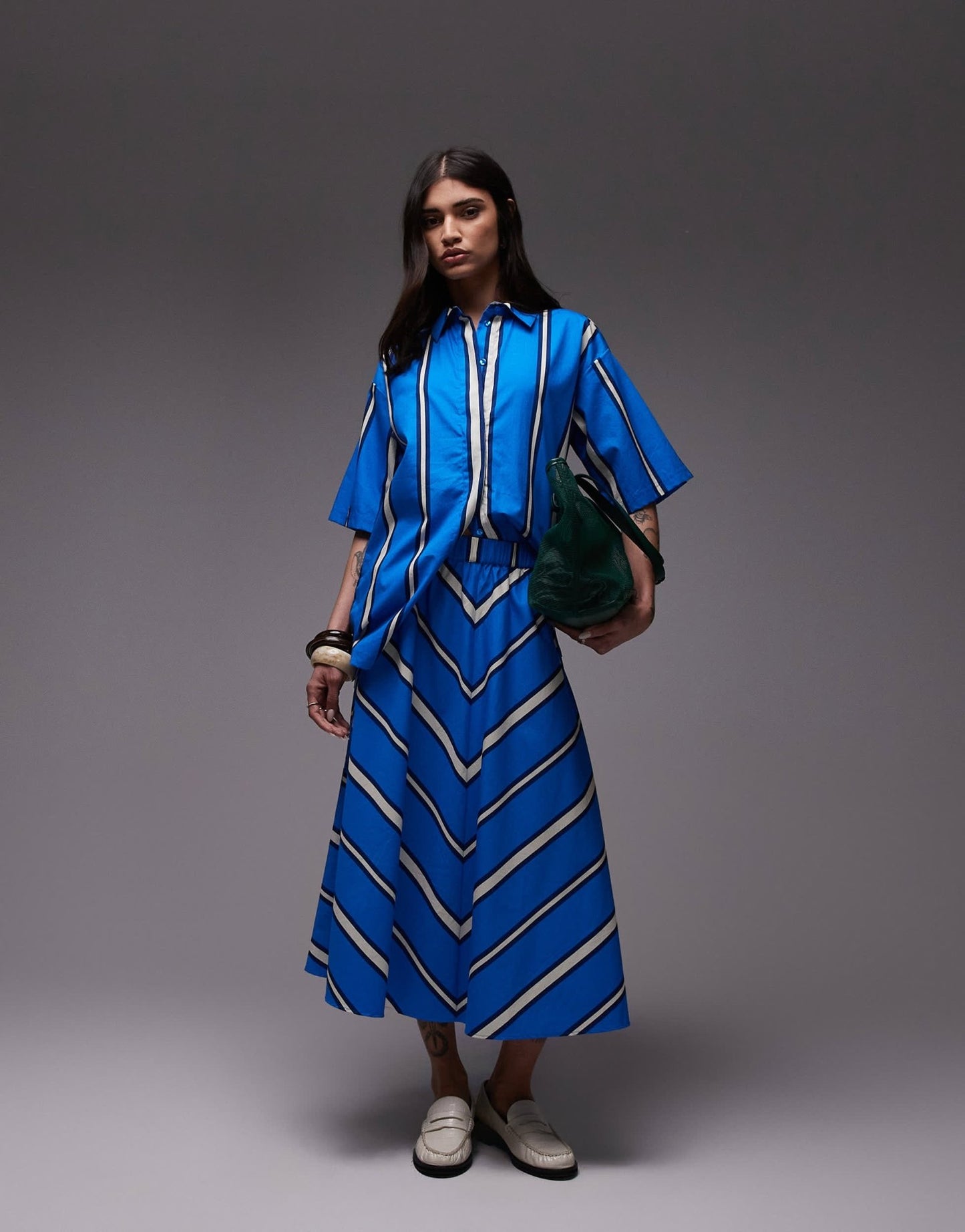 Topshop co - ord poplin resort shirt in bold blue and ivory stripe - ASOS Sample Sale EU Store