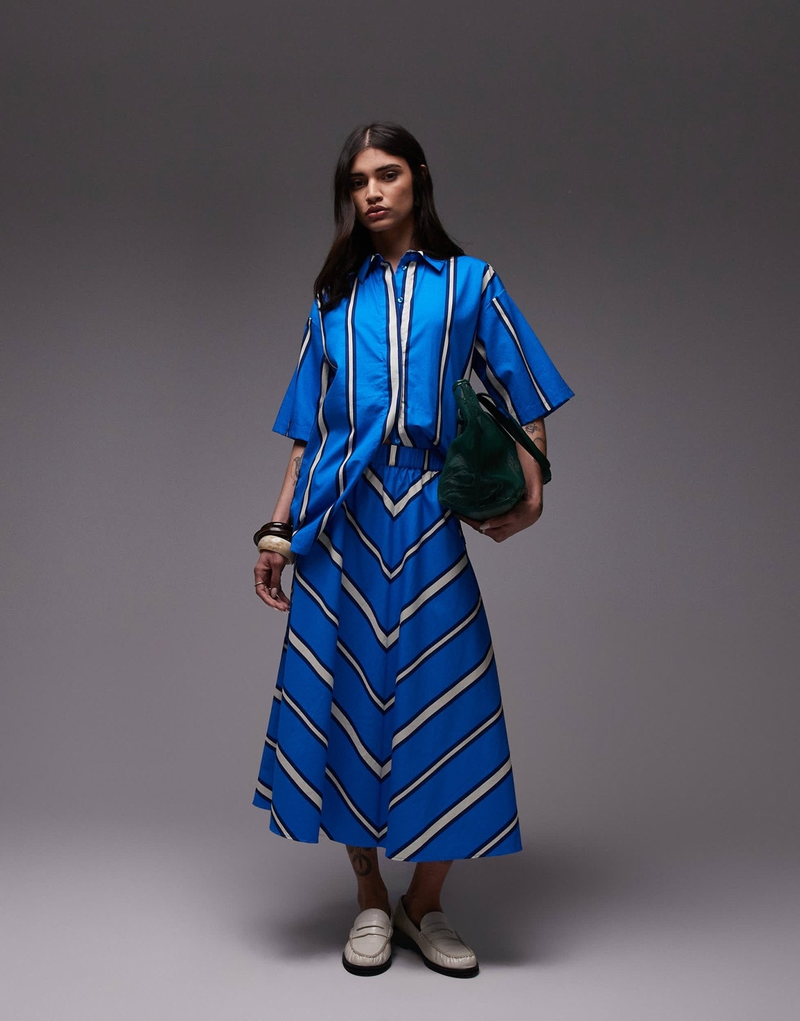 Topshop co - ord poplin resort shirt in bold blue and ivory stripe - ASOS Sample Sale EU Store