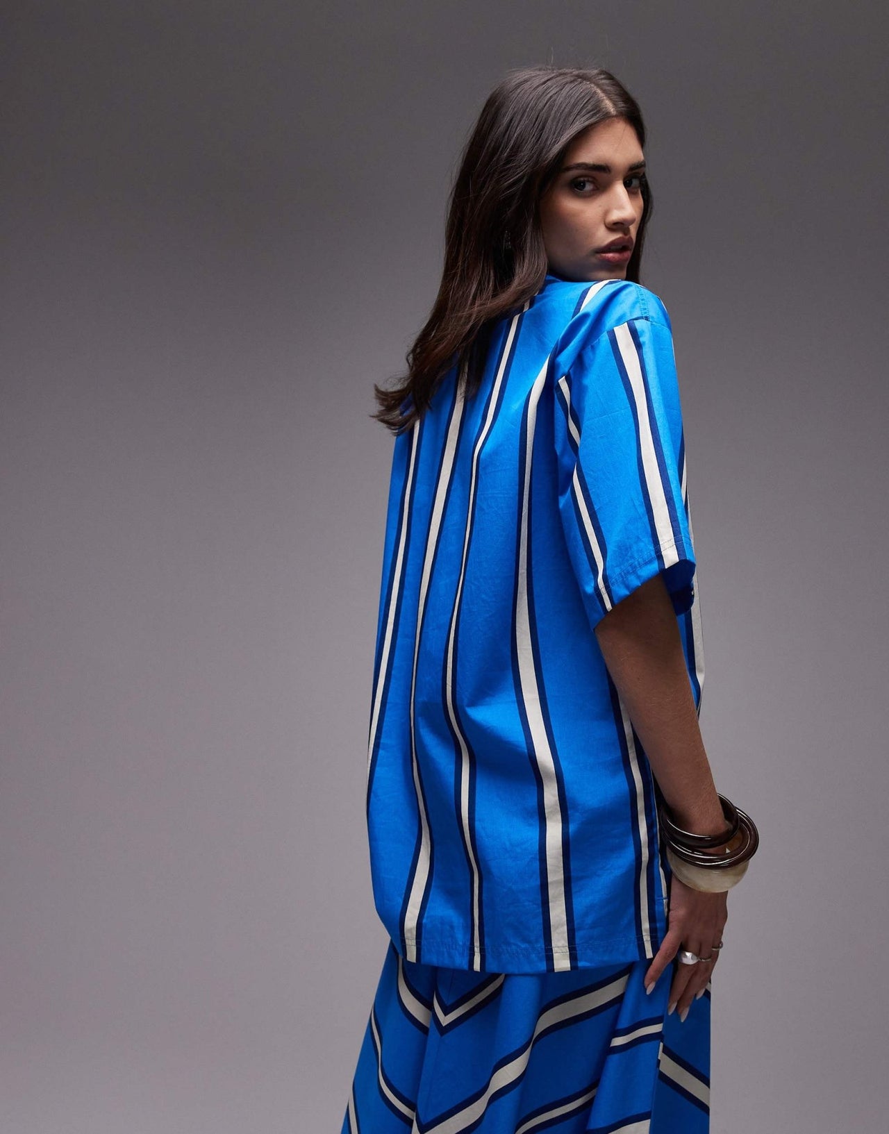 Topshop co - ord poplin resort shirt in bold blue and ivory stripe - ASOS Sample Sale EU Store