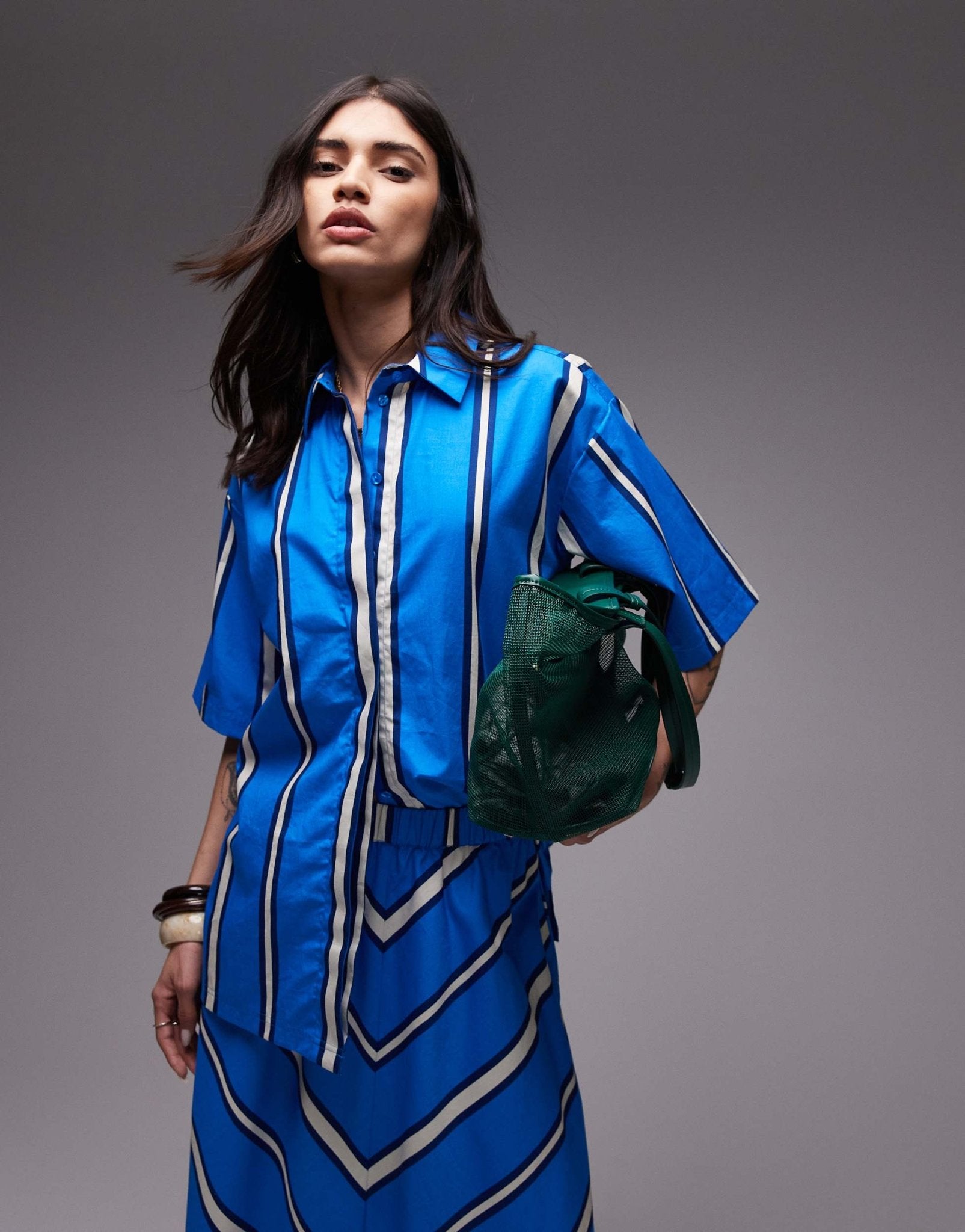 Topshop co - ord poplin resort shirt in bold blue and ivory stripe - ASOS Sample Sale EU Store