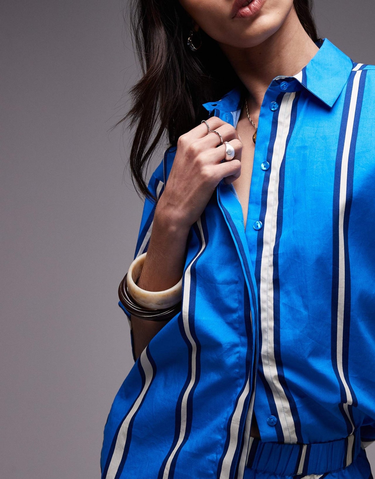 Topshop co - ord poplin resort shirt in bold blue and ivory stripe - ASOS Sample Sale EU Store