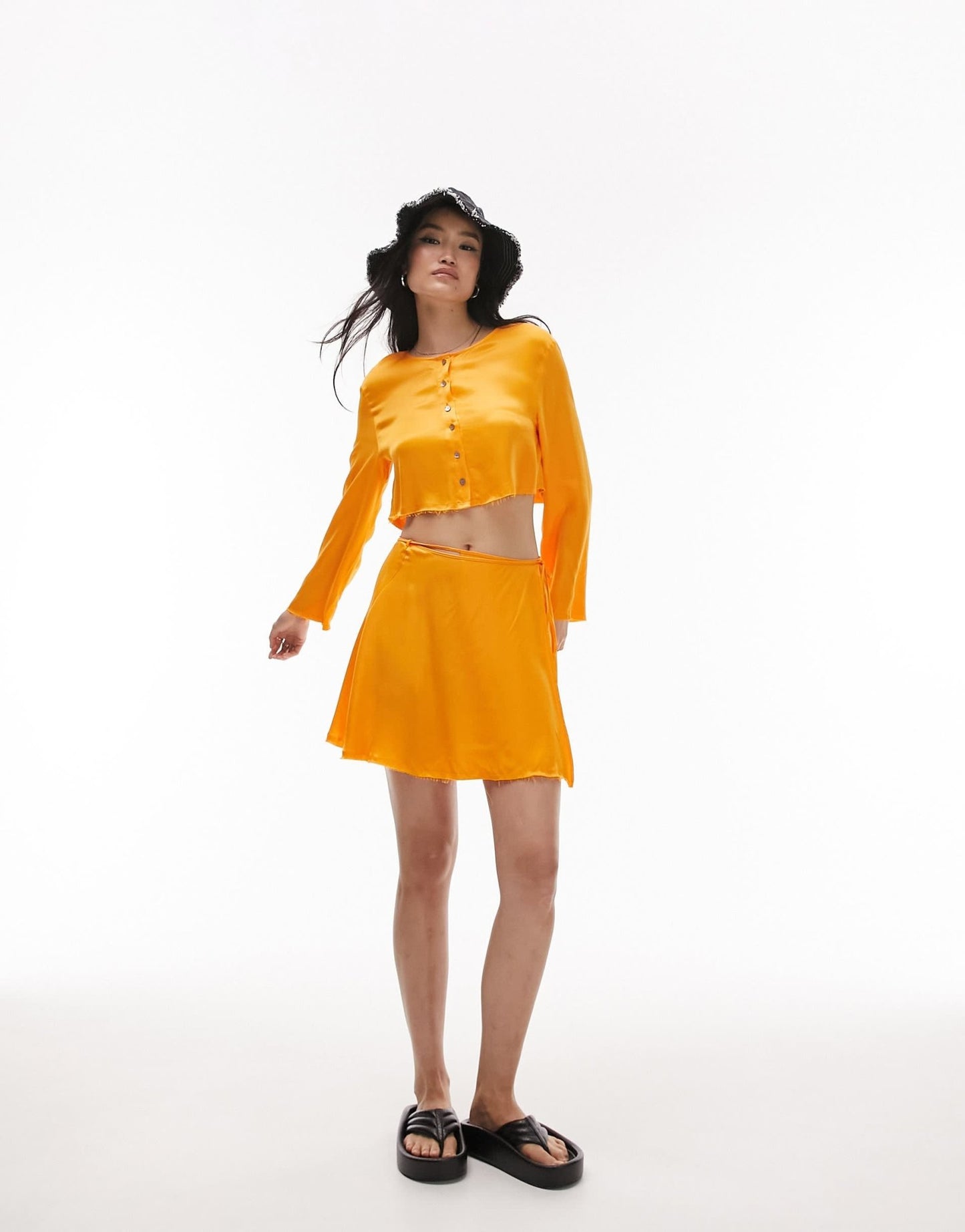 Topshop co - ord raw edge button through blouse in orange - ASOS Sample Sale EU Store