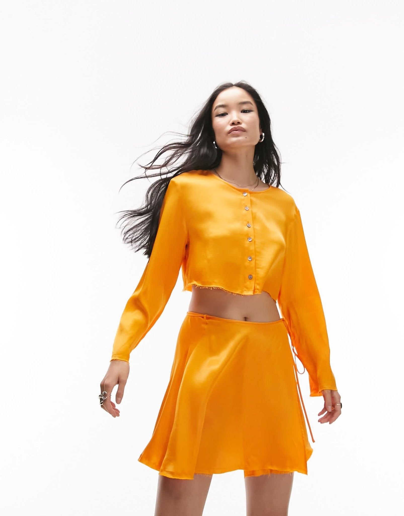 Topshop co - ord raw edge button through blouse in orange - ASOS Sample Sale EU Store