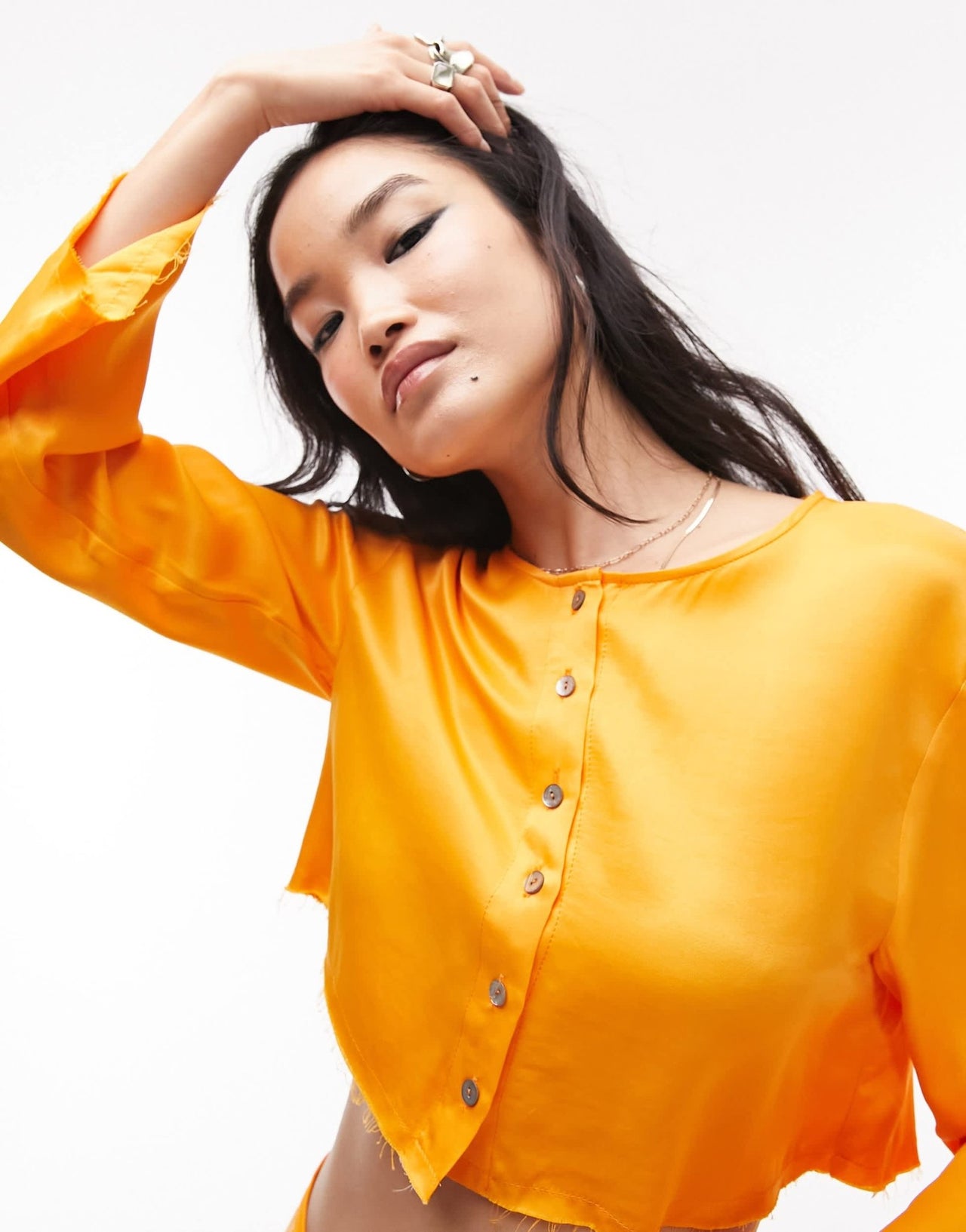 Topshop co - ord raw edge button through blouse in orange - ASOS Sample Sale EU Store