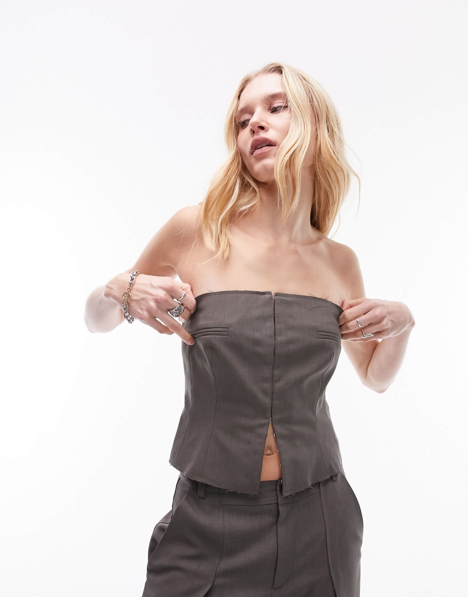 Topshop co - ord raw seam detail corset top in mid grey - ASOS Sample Sale EU Store