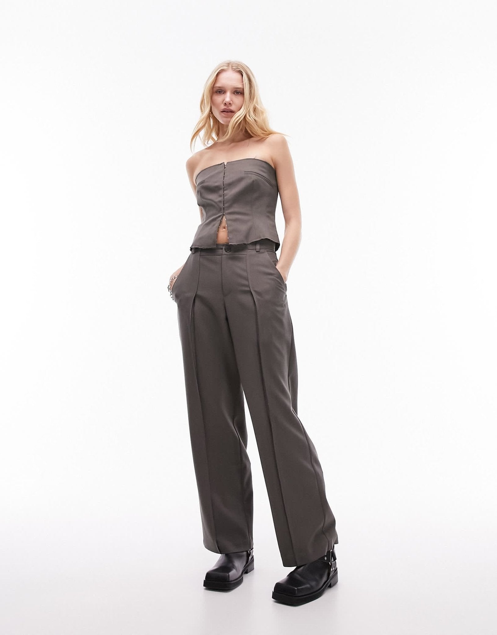 Topshop co - ord raw seam detail corset top in mid grey - ASOS Sample Sale EU Store