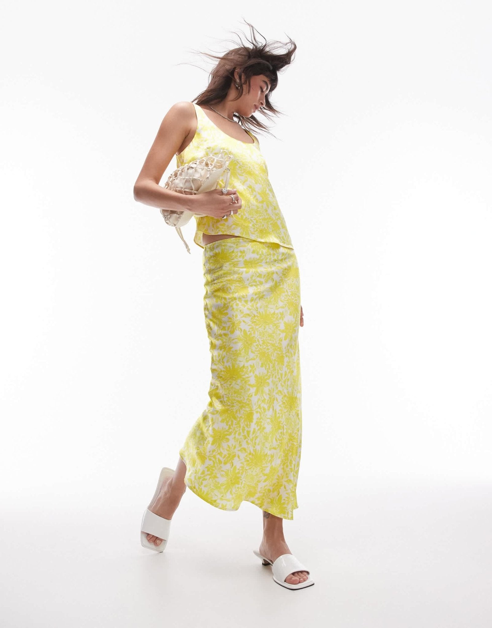 Topshop co - ord satin bias midi skirt in zingy floral - ASOS Sample Sale EU Store