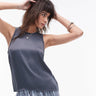 Top de tirantes racer de satén con borde sin rematar de conjunto Topshop en carbón