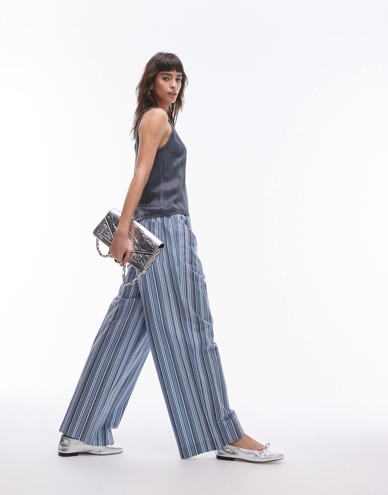 Topshop co - ord satin raw - edge racer cami top in charcoal - ASOS Sample Sale EU Store