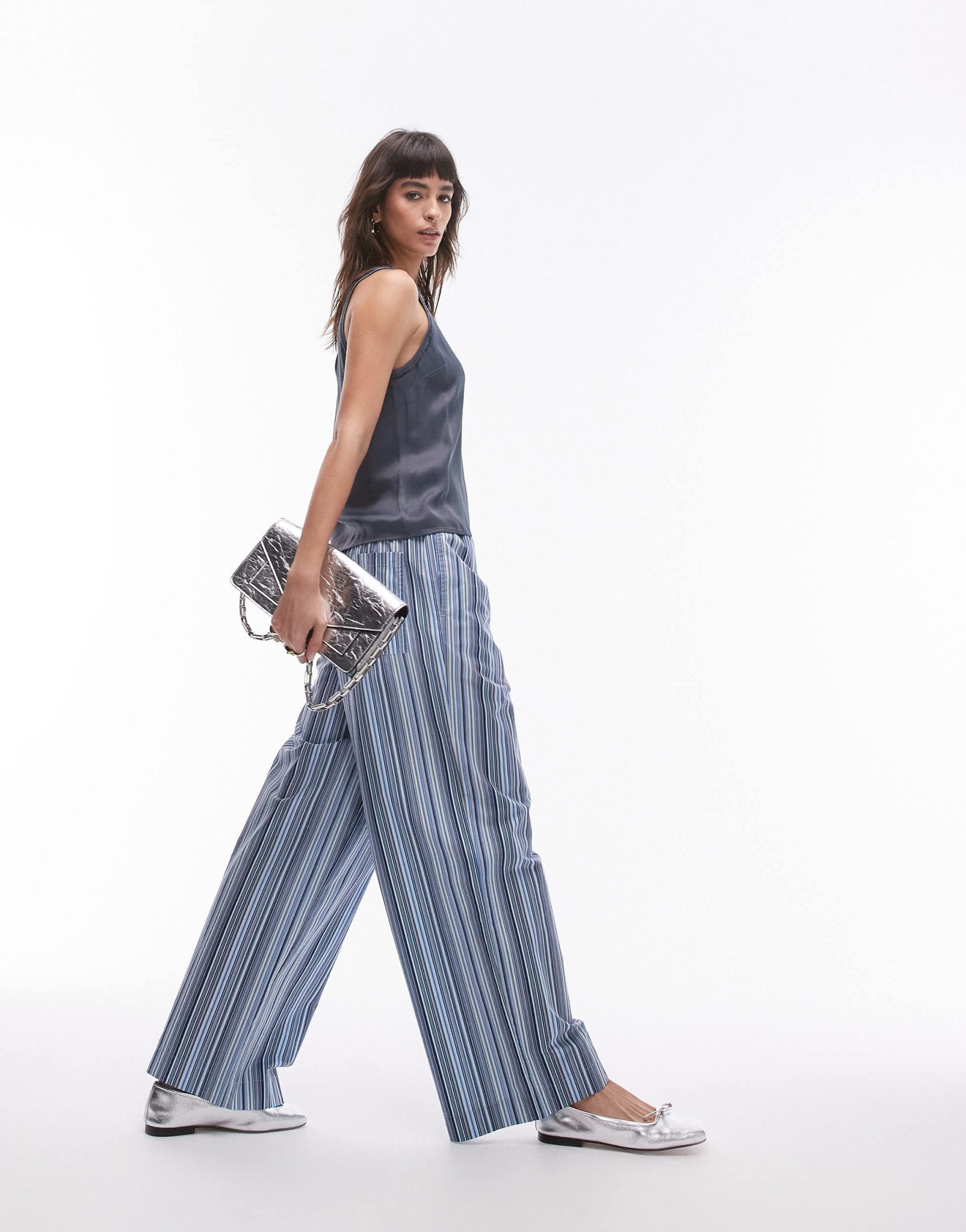 Topshop co - ord satin raw - edge racer cami top in charcoal - ASOS Sample Sale EU Store