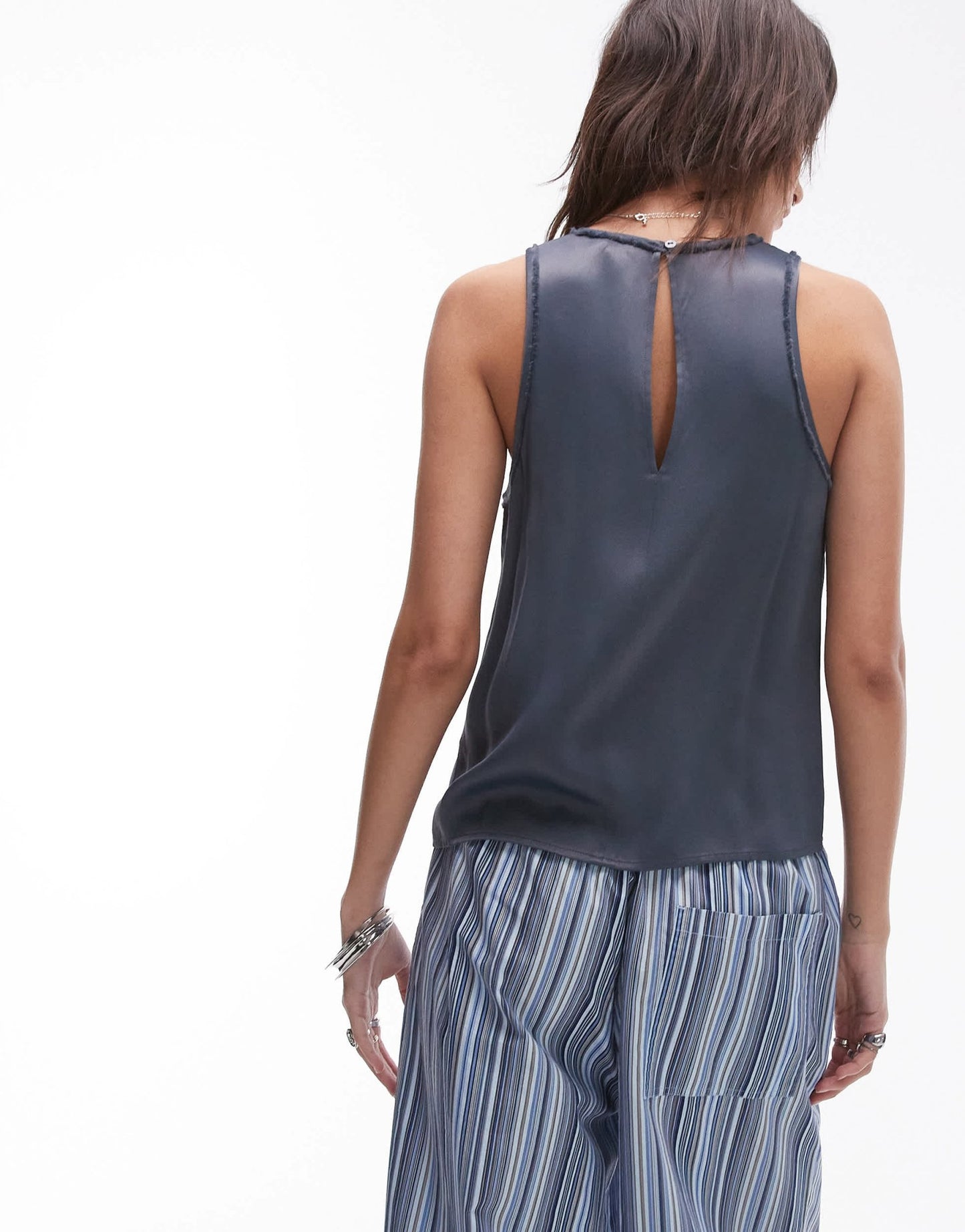 Topshop co - ord satin raw - edge racer cami top in charcoal - ASOS Sample Sale EU Store
