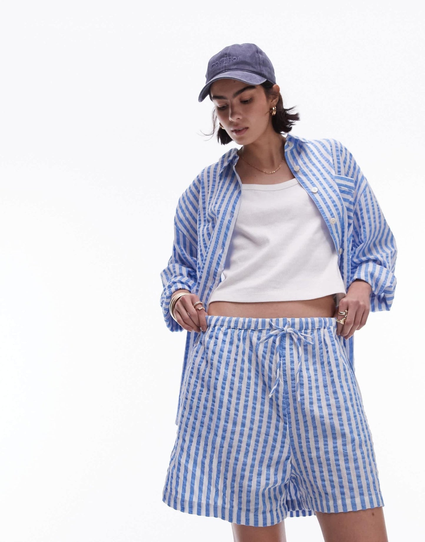 Topshop co - ord stripe beach shorts in blue - ASOS Sample Sale EU Store