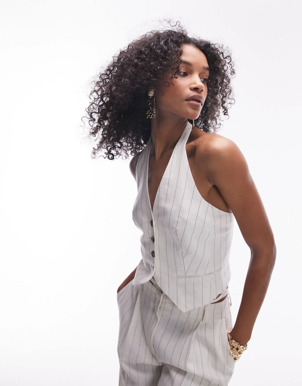 Topshop co - ord stripe linen halterneck waistcoat in cream - ASOS Sample Sale EU Store