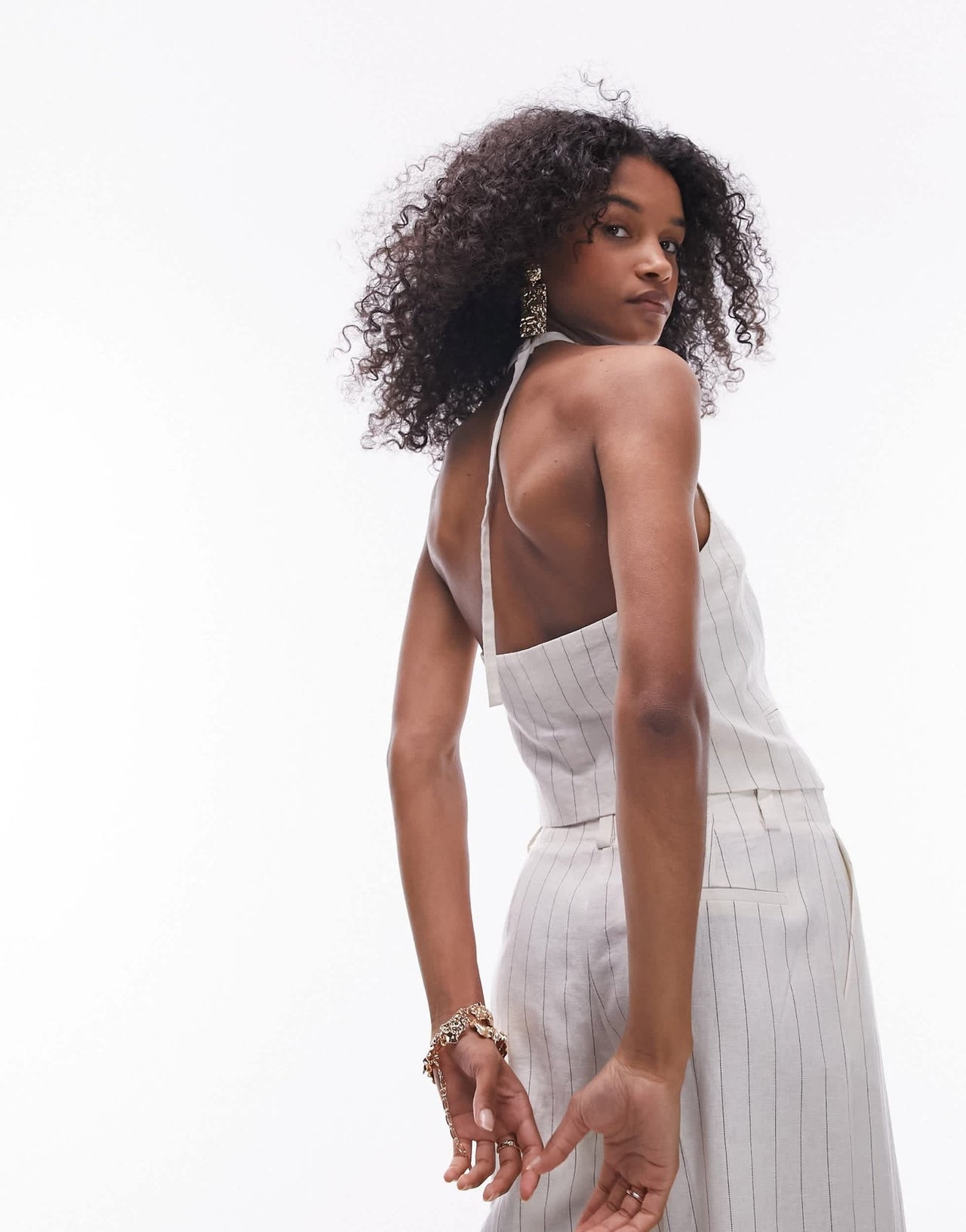 Topshop co - ord stripe linen halterneck waistcoat in cream - ASOS Sample Sale EU Store