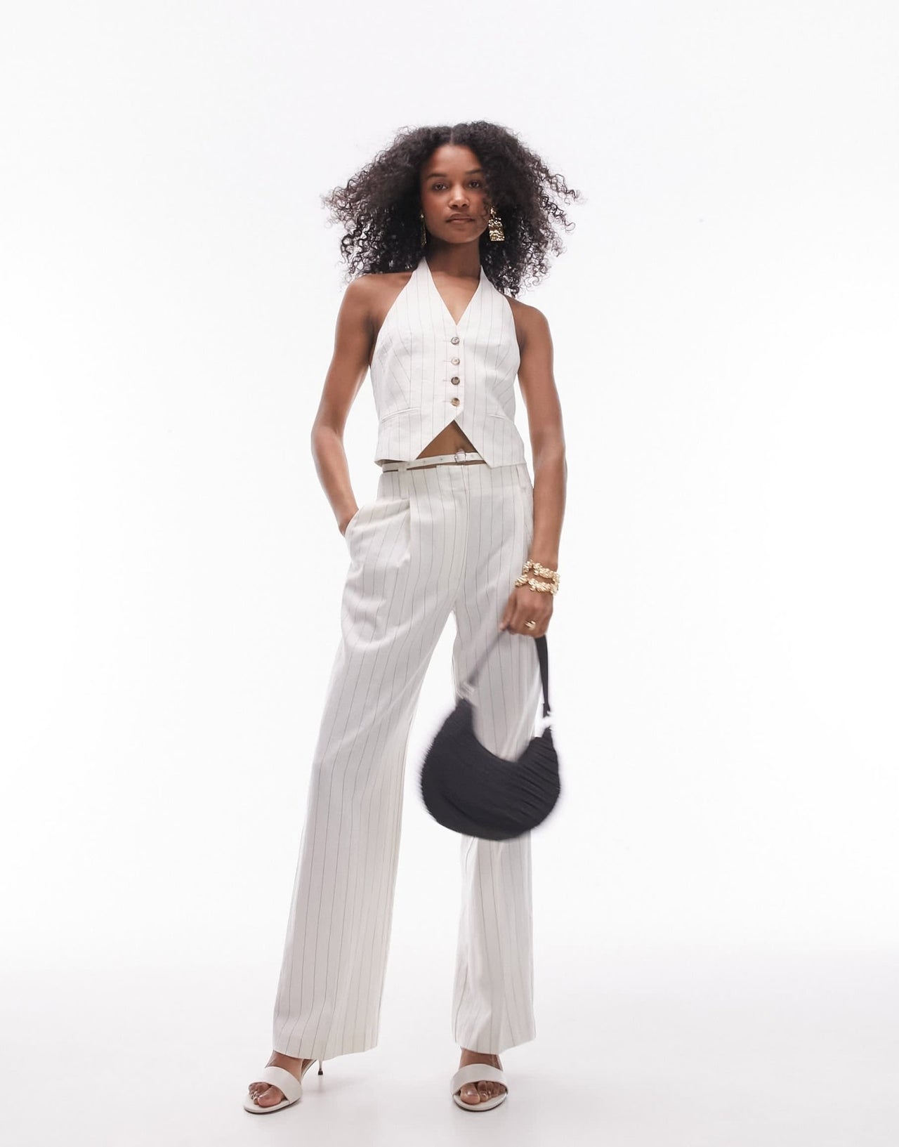 Topshop co - ord stripe linen halterneck waistcoat in cream - ASOS Sample Sale EU Store