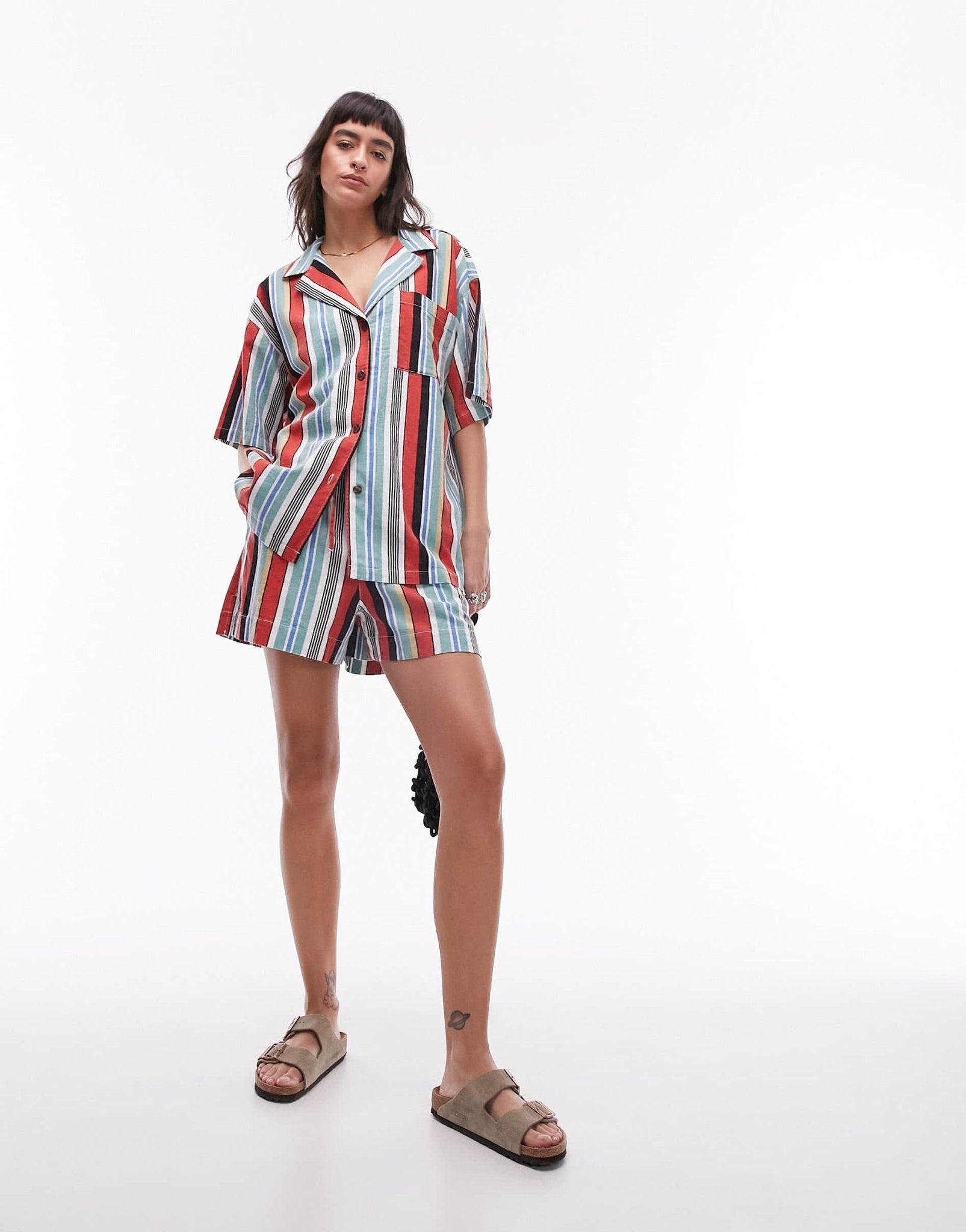 Topshop co ord stripe linen shirt in multi - ASOS Sample Sale EU Store