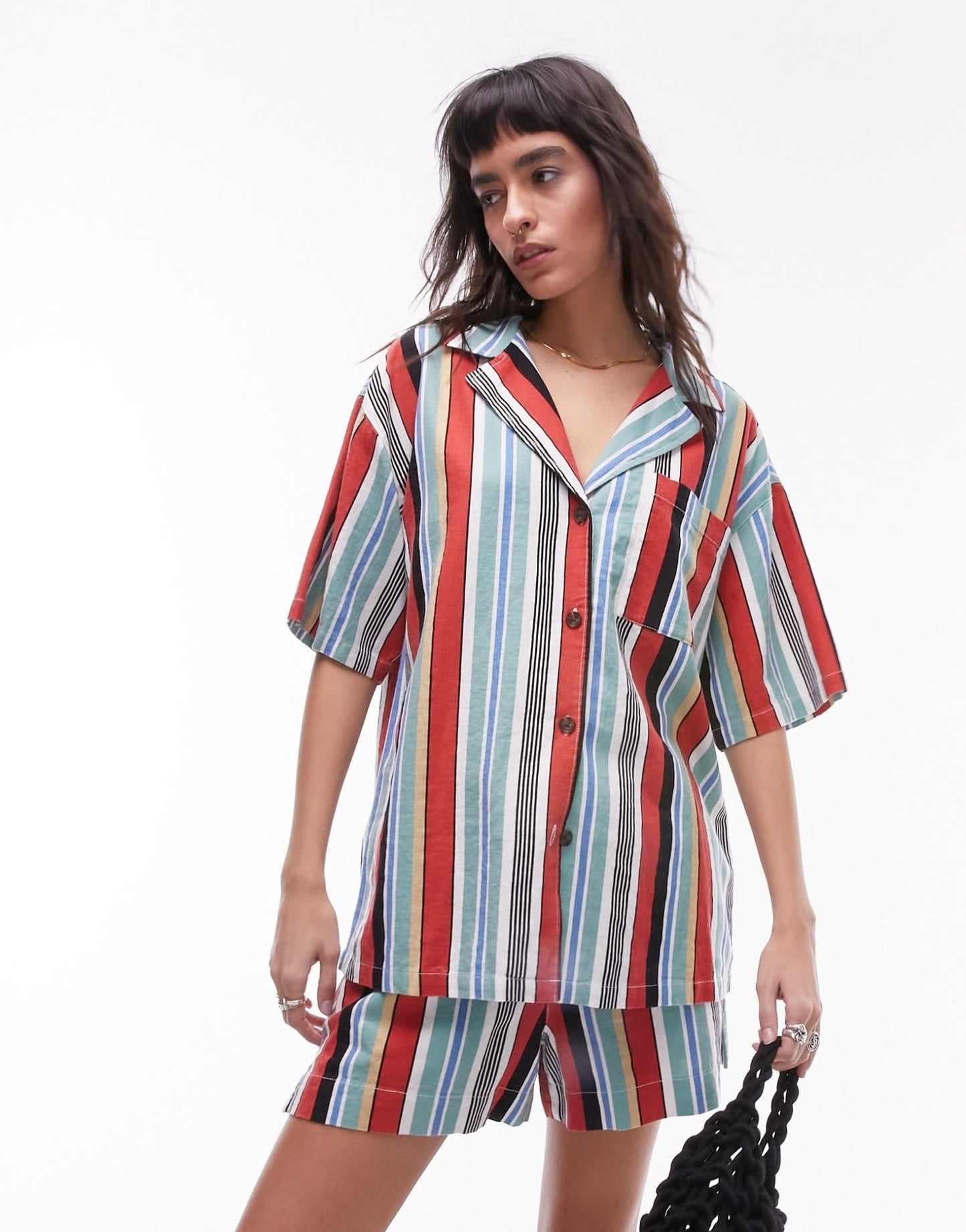 Topshop co ord stripe linen shirt in multi - ASOS Sample Sale EU Store