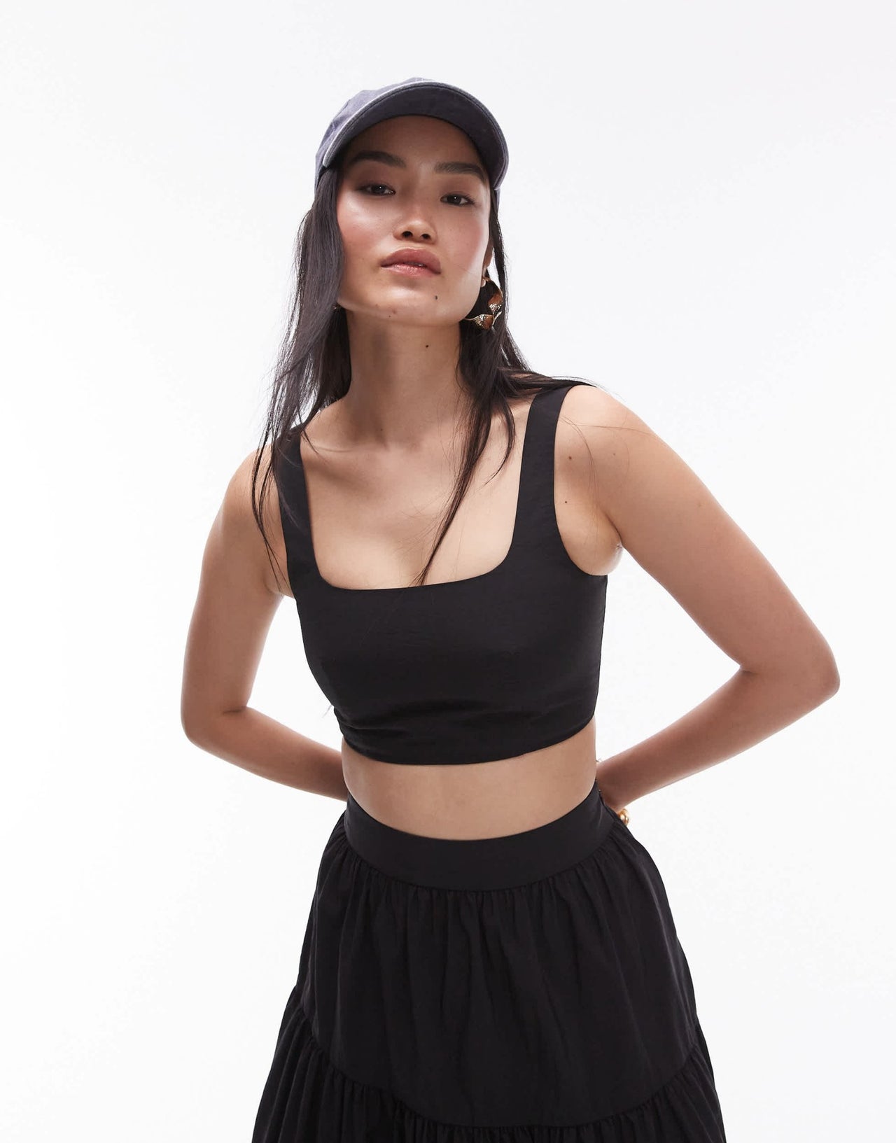 Topshop co - ord taffeta square neck crop top in black - ASOS Sample Sale EU Store