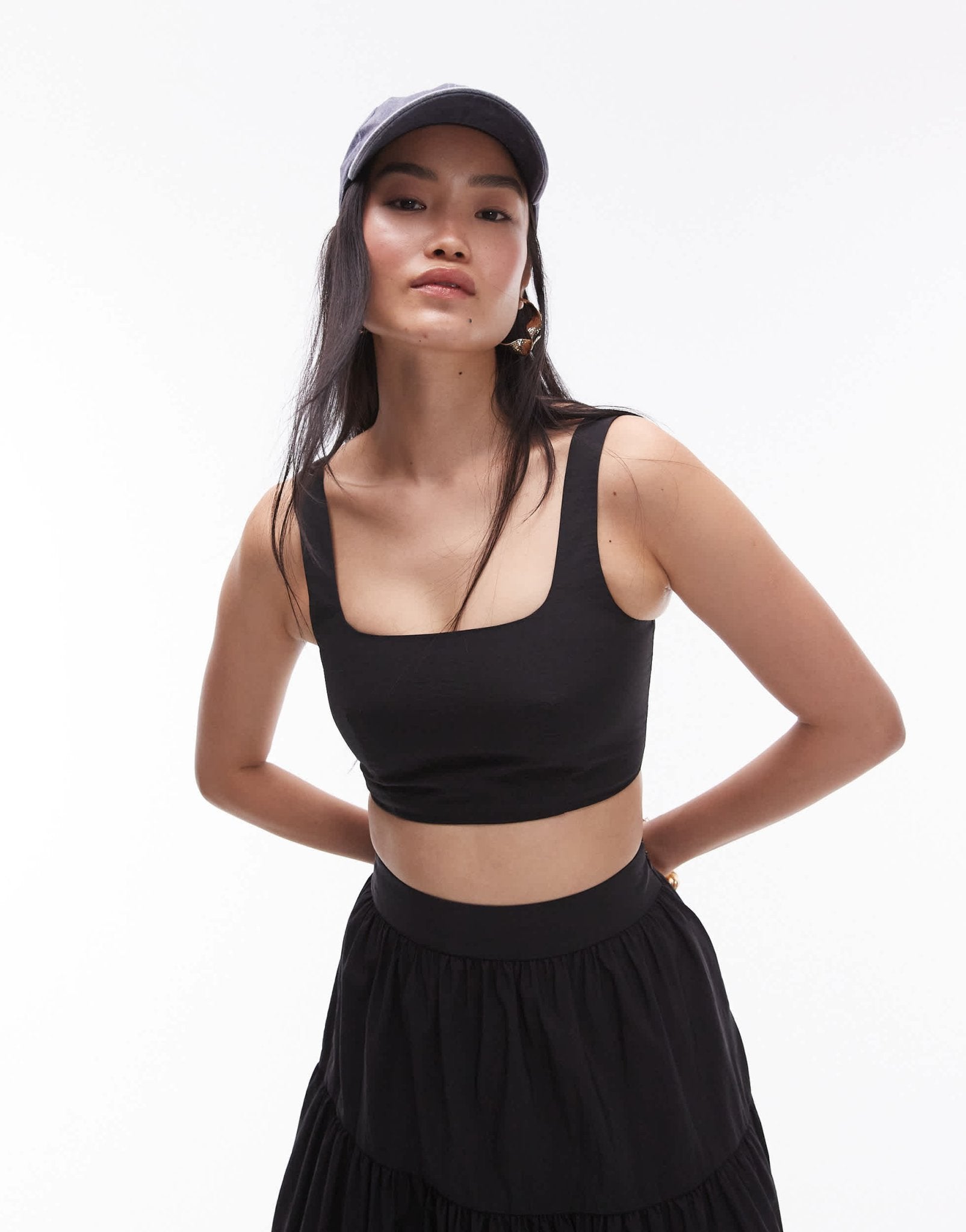 Topshop co - ord taffeta square neck crop top in black - ASOS Sample Sale EU Store