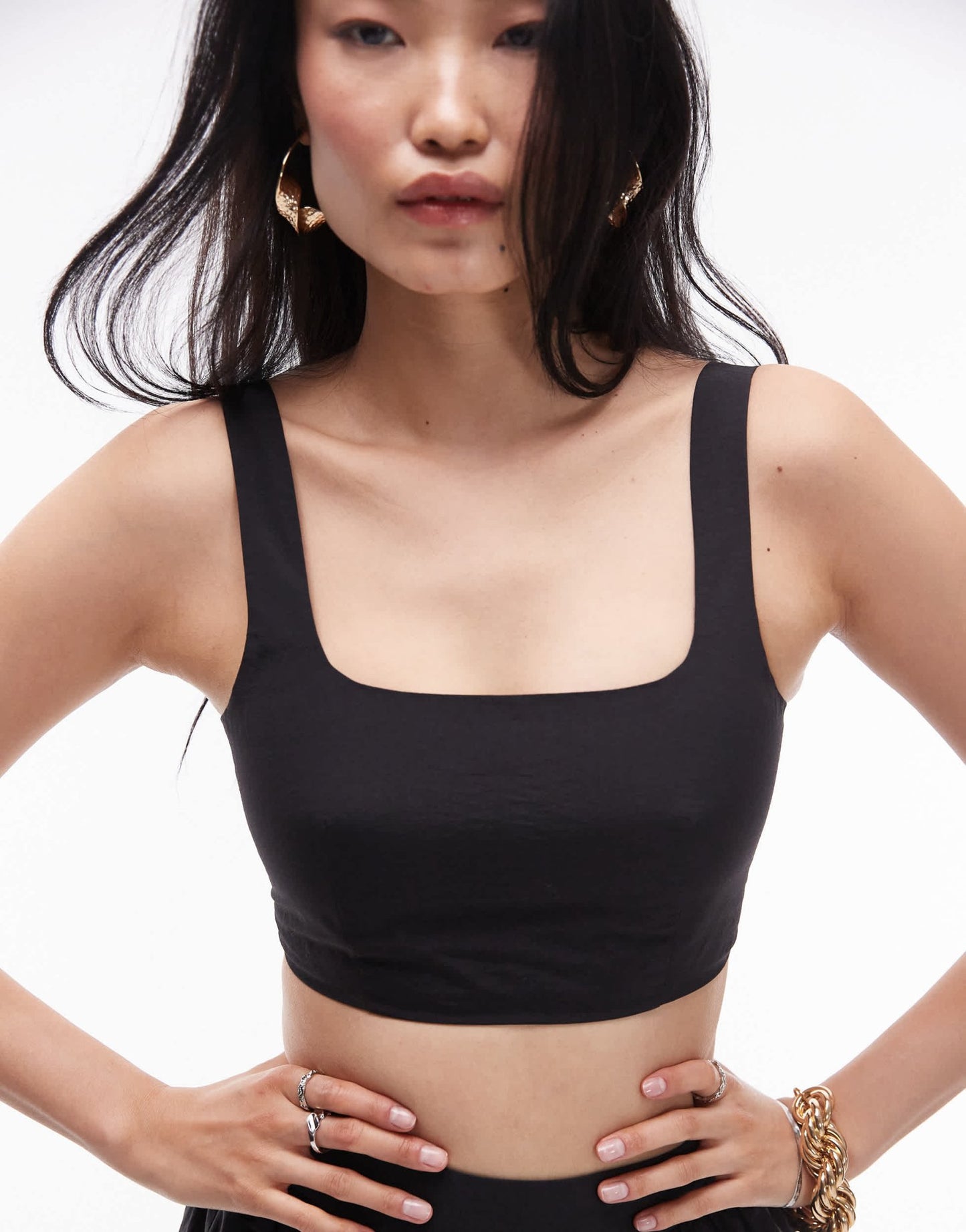 Topshop co - ord taffeta square neck crop top in black - ASOS Sample Sale EU Store