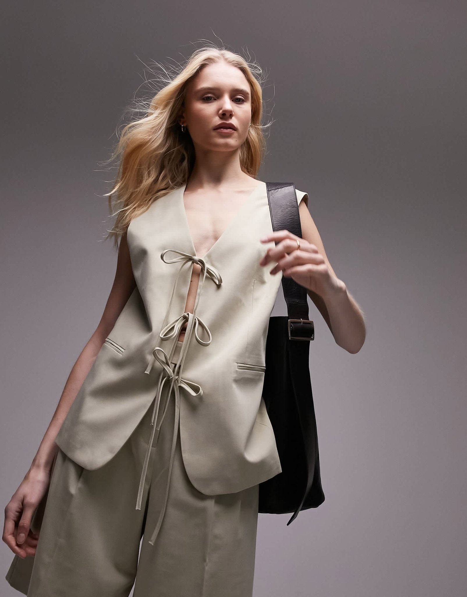 Topshop co - ord tailored tie front waist coat in sand - ASOS Sample Sale EU Store