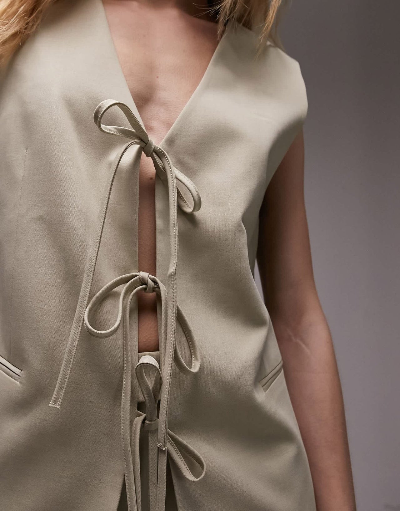 Topshop co - ord tailored tie front waist coat in sand - ASOS Sample Sale EU Store