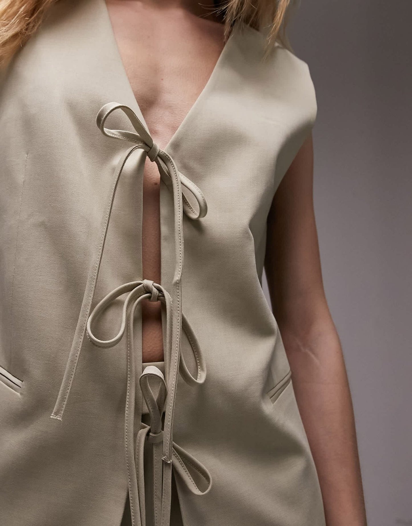 Topshop co - ord tailored tie front waist coat in sand - ASOS Sample Sale EU Store