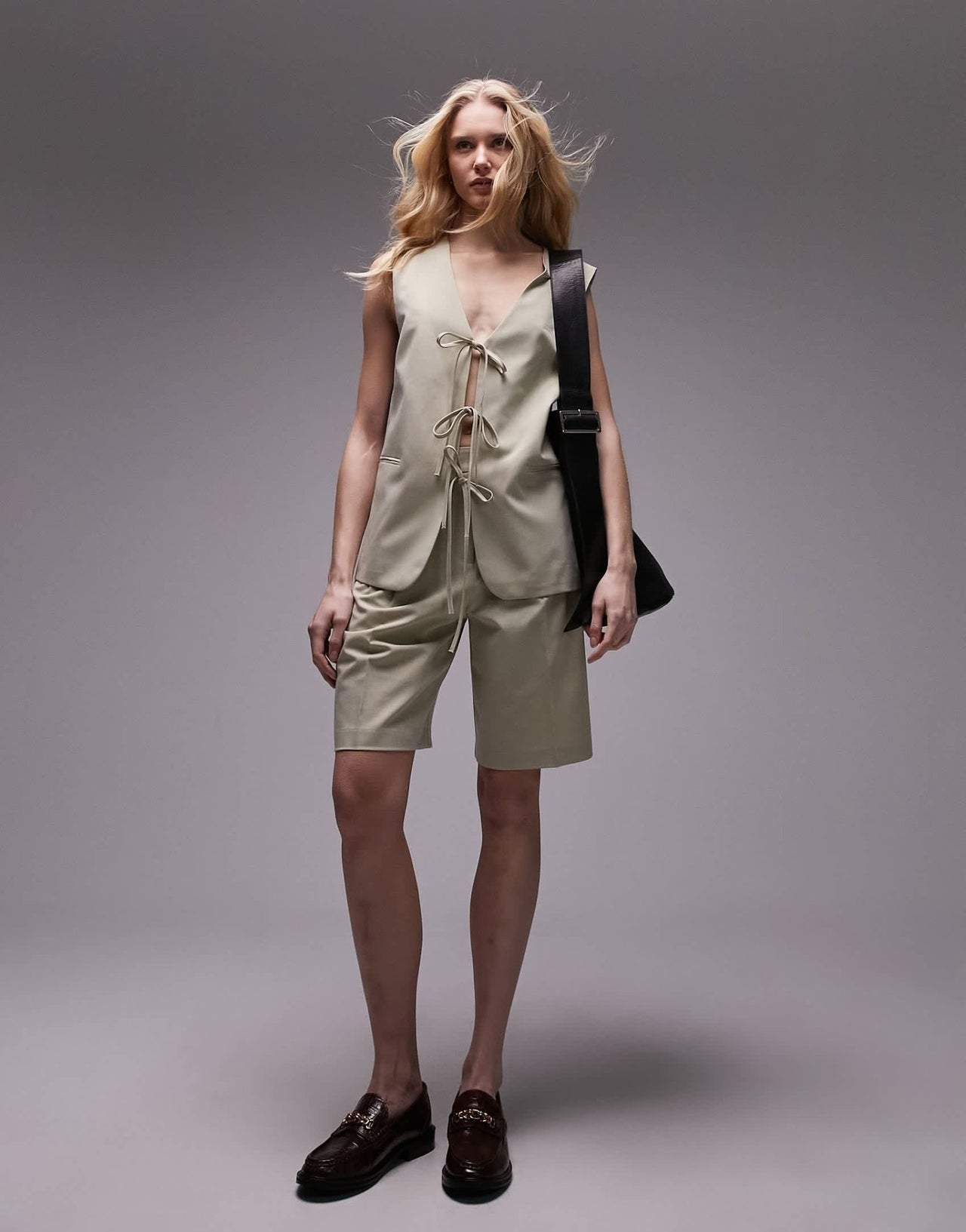 Topshop co - ord tailored tie front waist coat in sand - ASOS Sample Sale EU Store