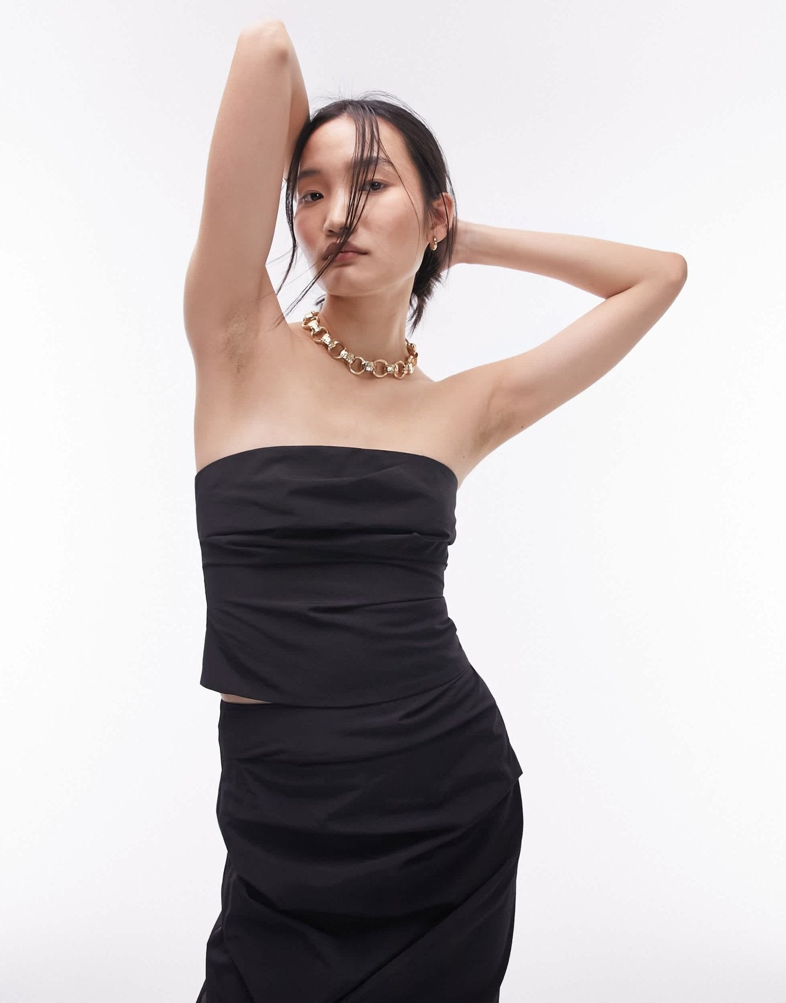 Topshop co - ord technical fabric ruched bandeau top in black - ASOS Sample Sale EU Store