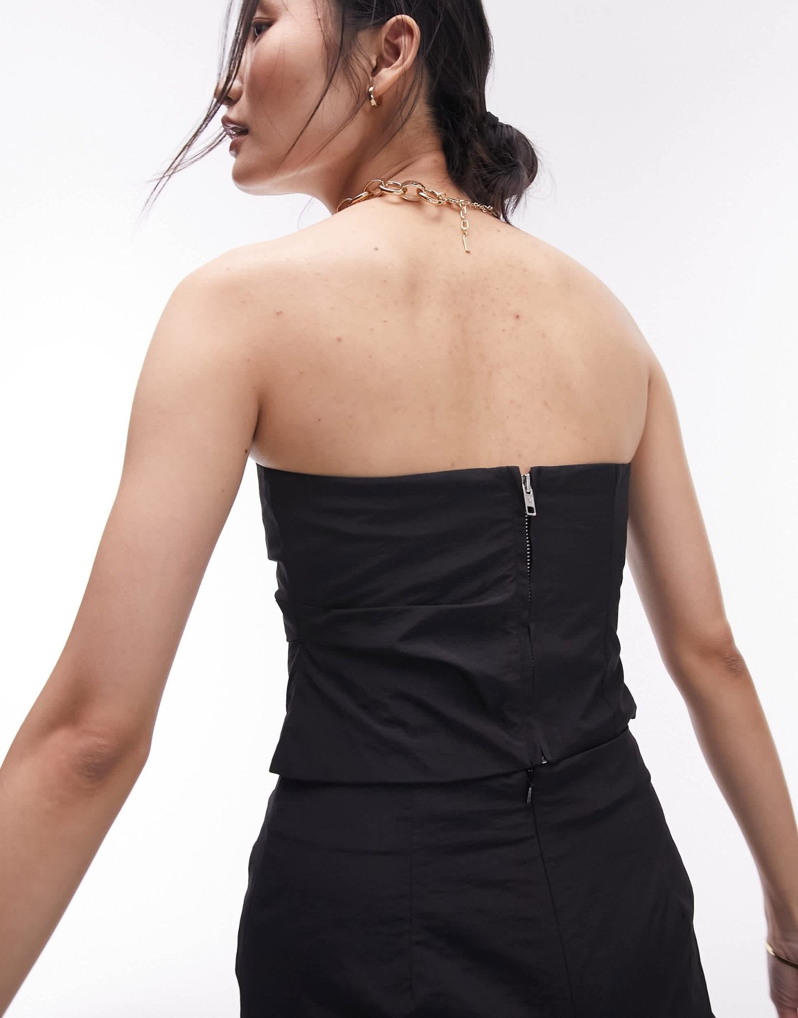 Topshop co - ord technical fabric ruched bandeau top in black - ASOS Sample Sale EU Store