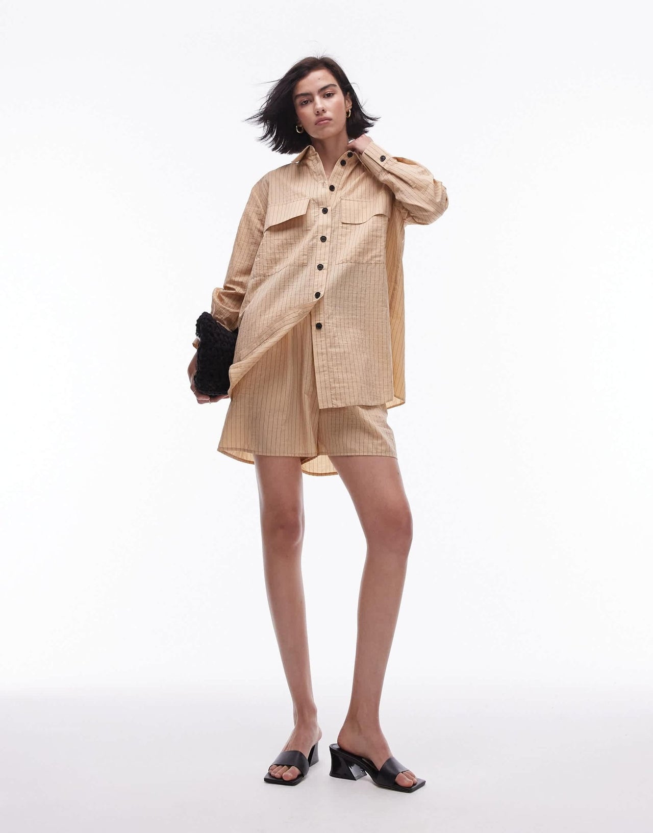 Topshop co - ord technical shirt in sand pinstripe - ASOS Sample Sale EU Store