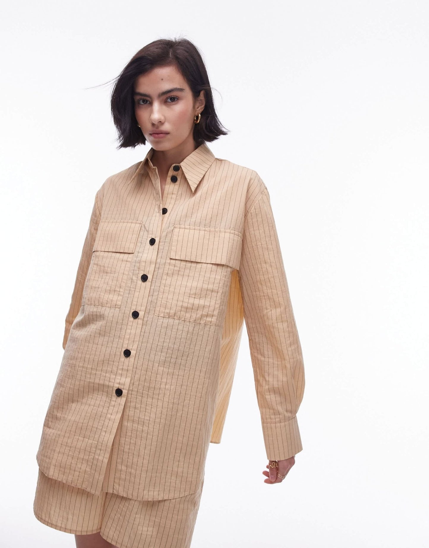 Topshop co - ord technical shirt in sand pinstripe - ASOS Sample Sale EU Store