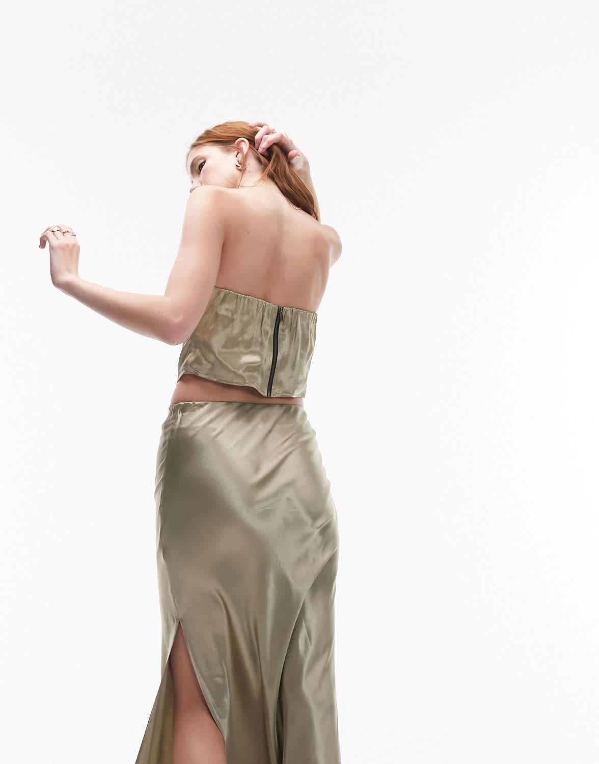 Topshop co - ord zip back bandeau top in fawn - ASOS Sample Sale EU Store