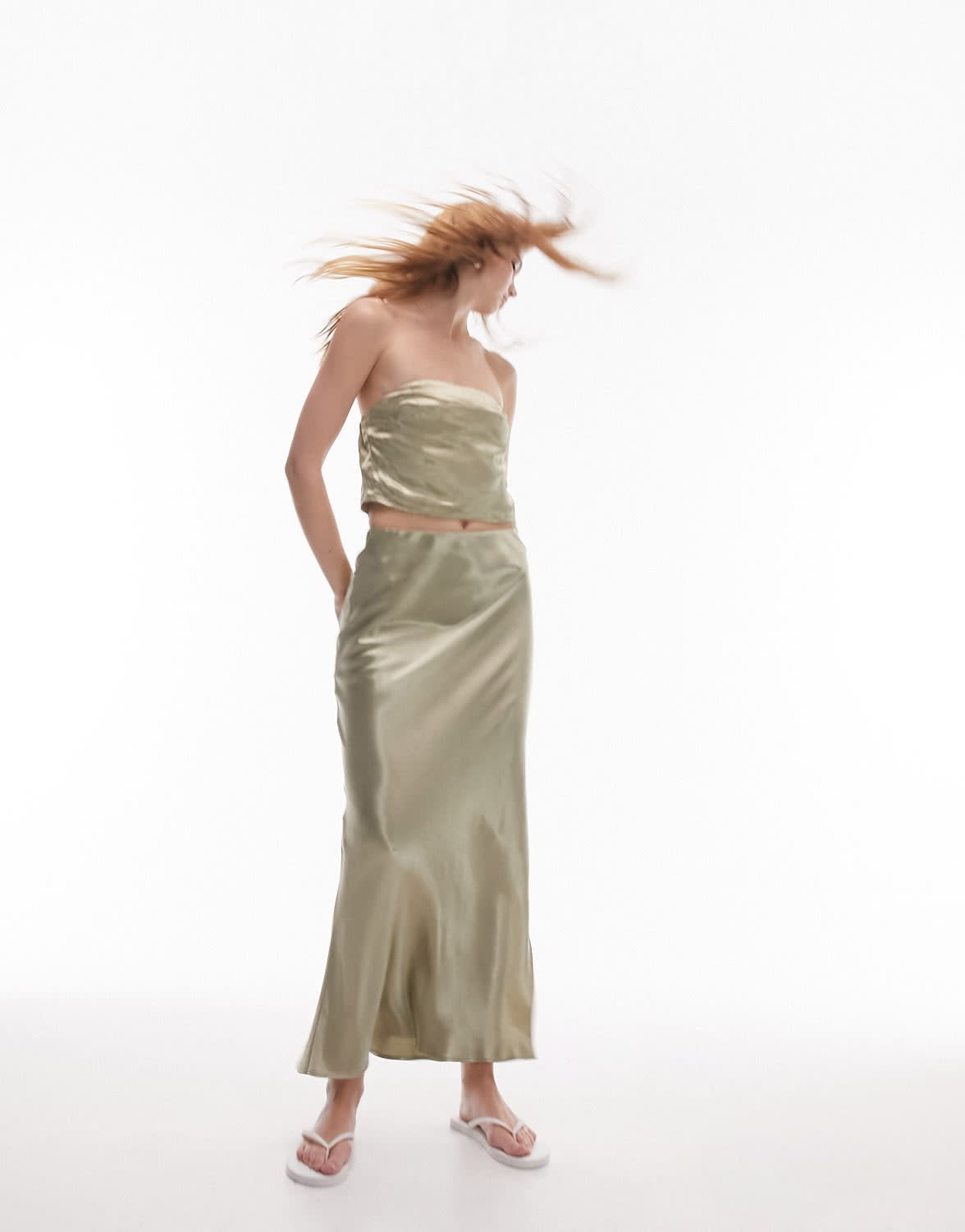 Topshop co - ord zip back bandeau top in fawn - ASOS Sample Sale EU Store