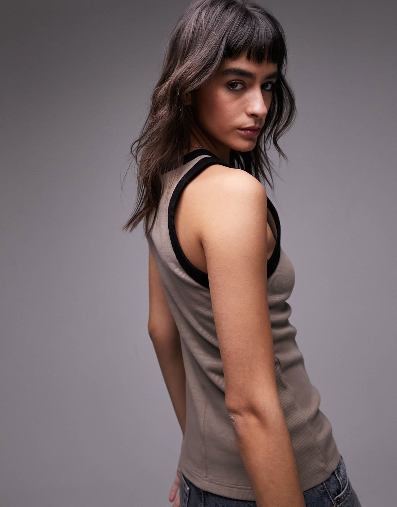 Topshop contrast rib slim vest in khaki - ASOS Sample Sale EU Store