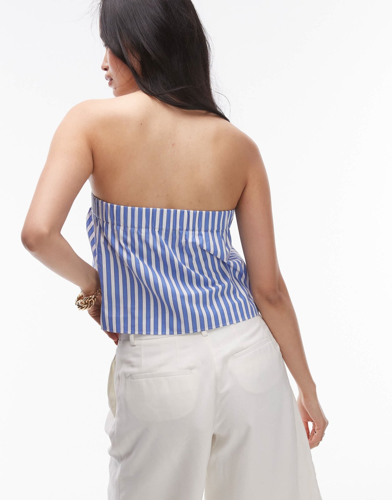 Topshop cotton stripe bandeau top in blue stripe - ASOS Sample Sale EU Store